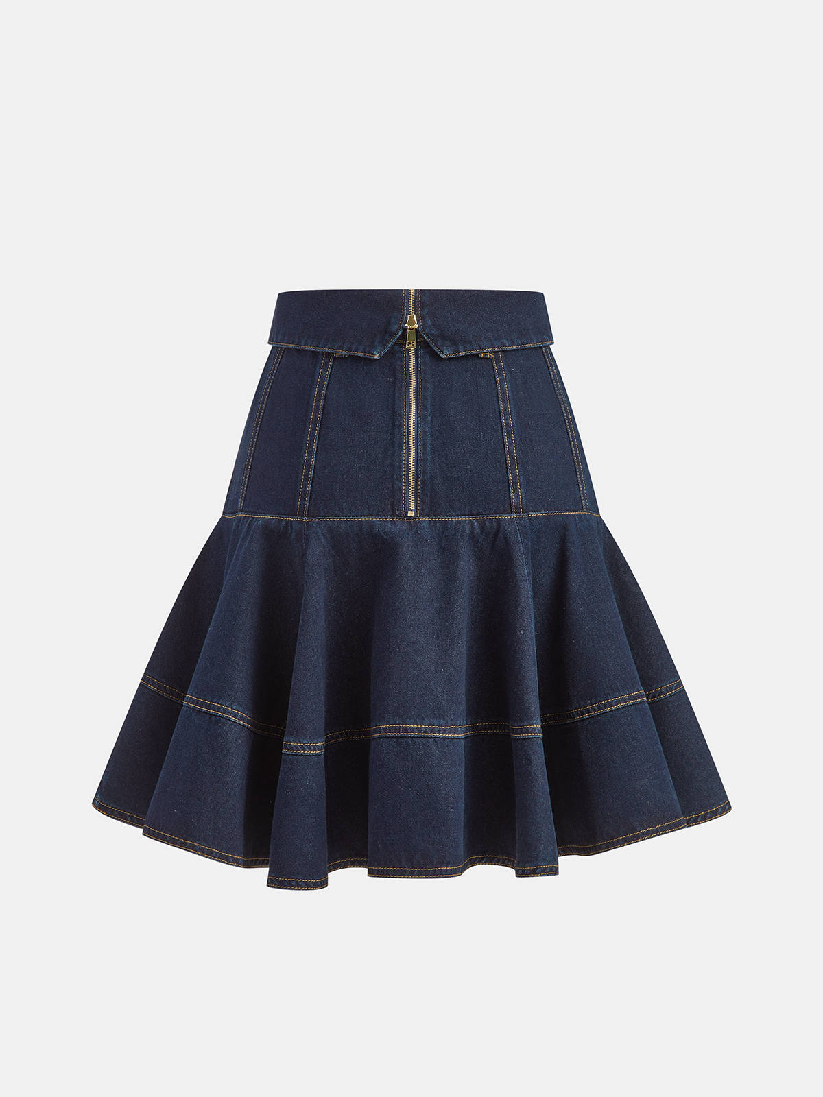 Denim High-Waist Flared Skirt-Chicvia