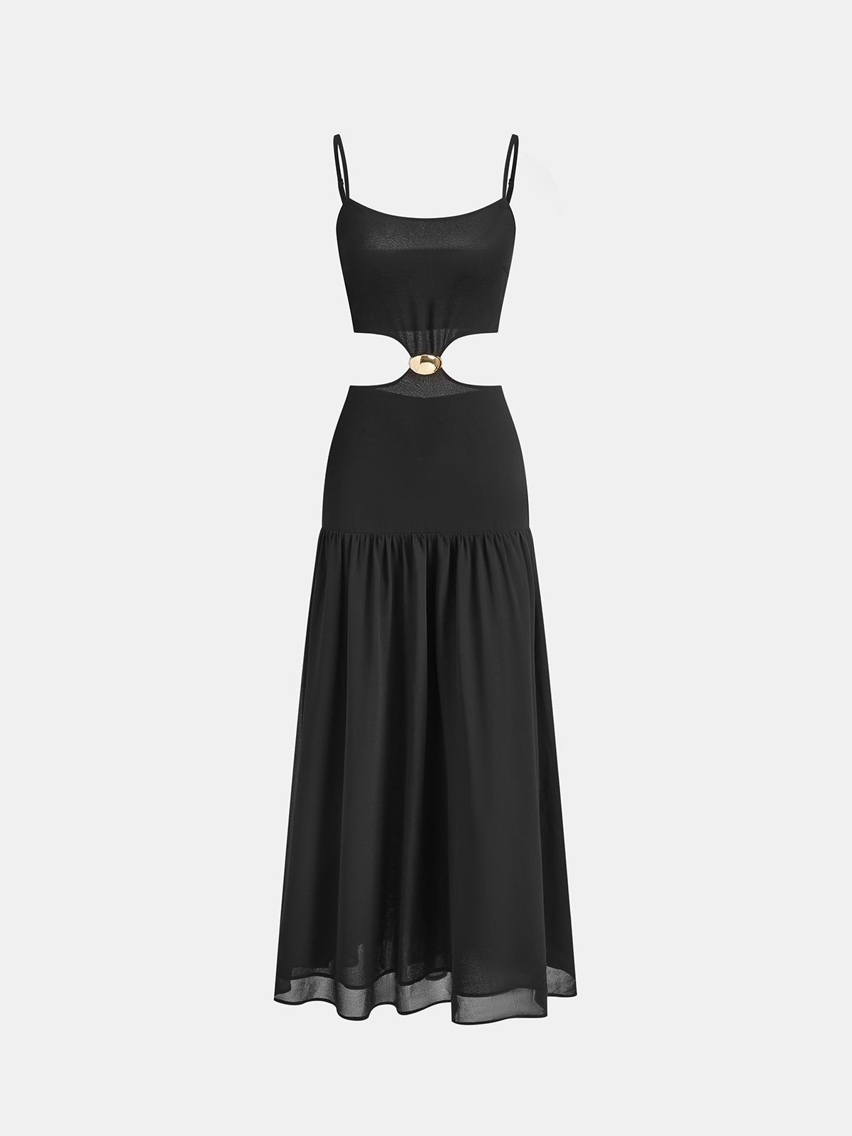 Metal Detail Cut-Out Chiffon Maxi Dress-Chicvia