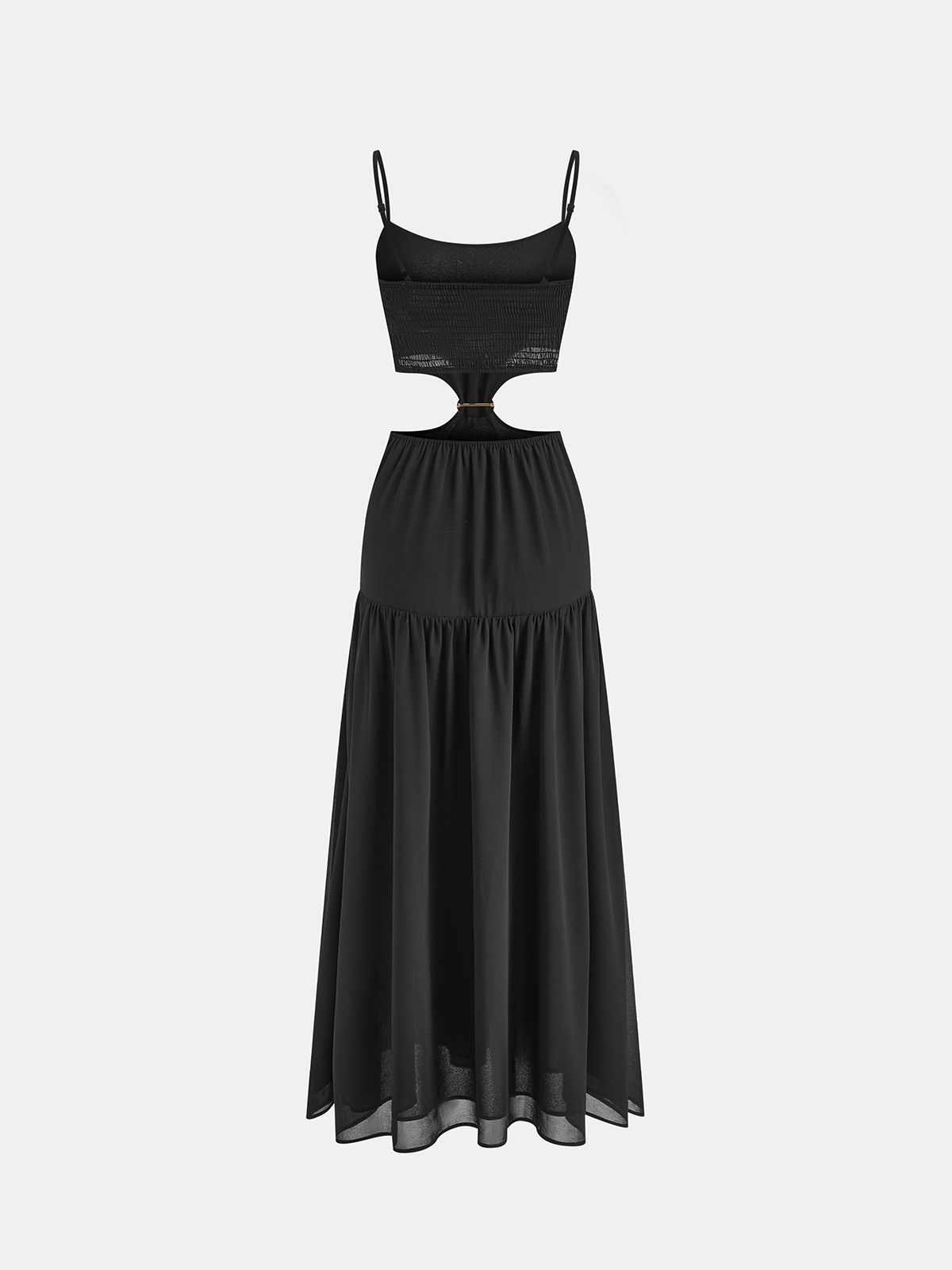 Metal Detail Cut-Out Chiffon Maxi Dress-Chicvia
