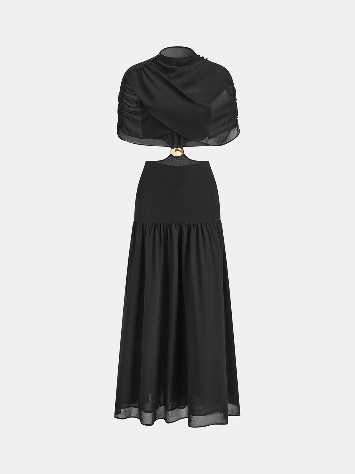 Metal Detail Cut-Out Chiffon Maxi Dress-Chicvia
