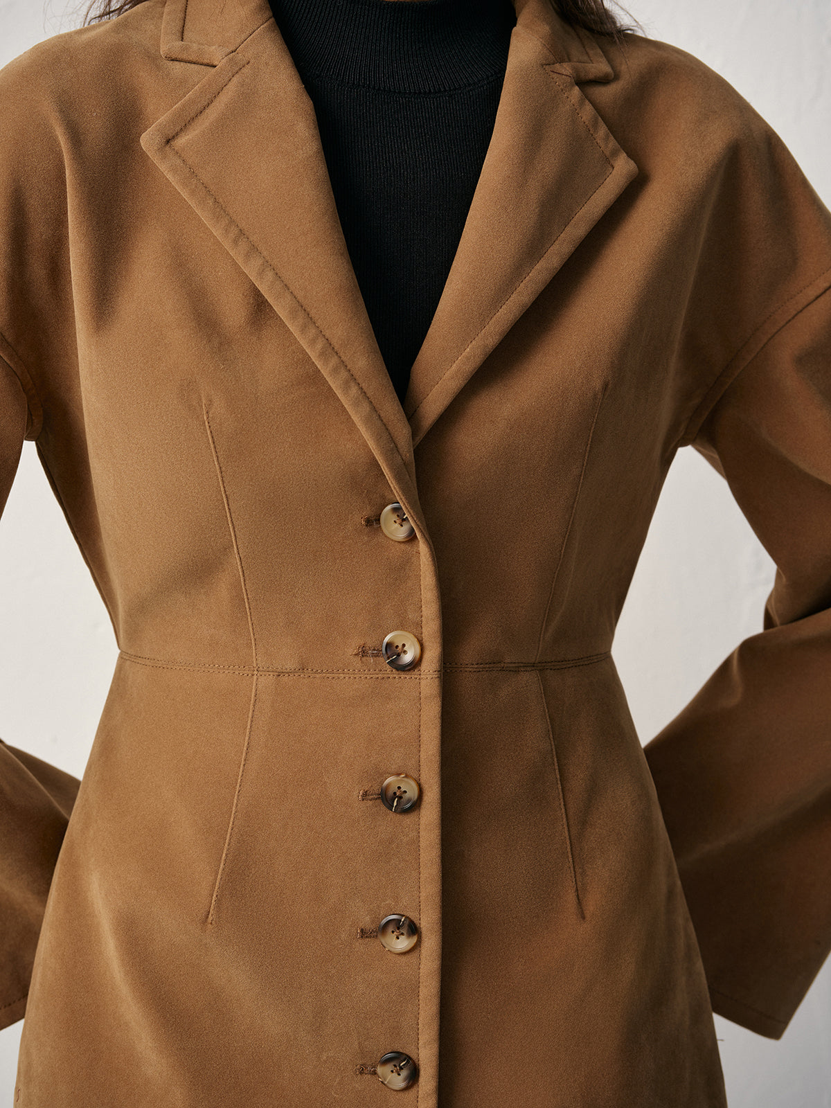 Flared Sleeve Suede Effect Blazer-Chicvia