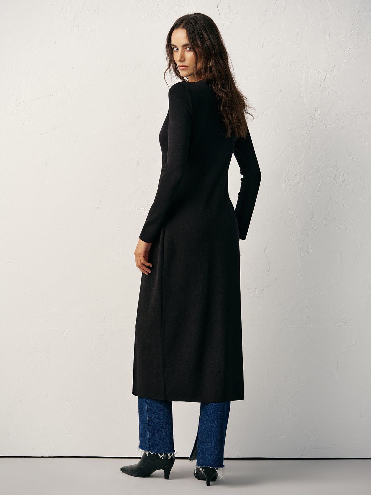 Button-Front Maxi Knit Cardigan Dress-Chicvia