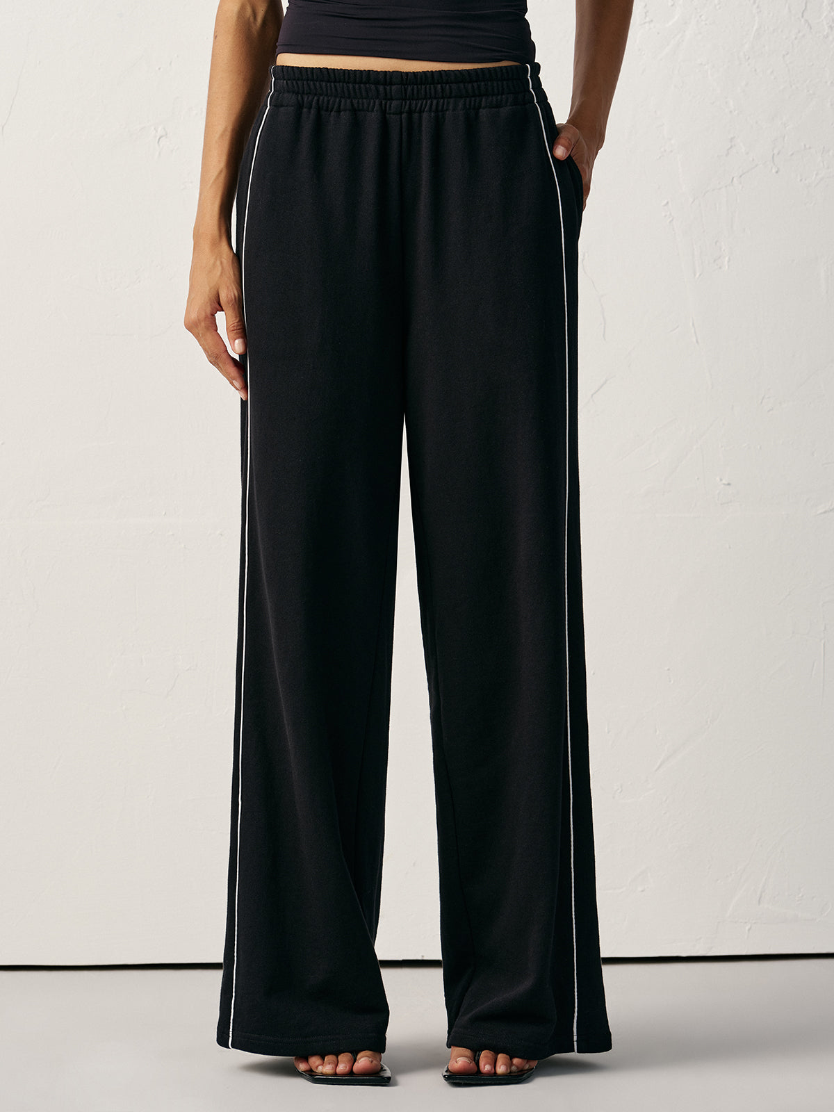 Cotton Blend Mid-Waist Side Stripe Sweatpants-Chicvia