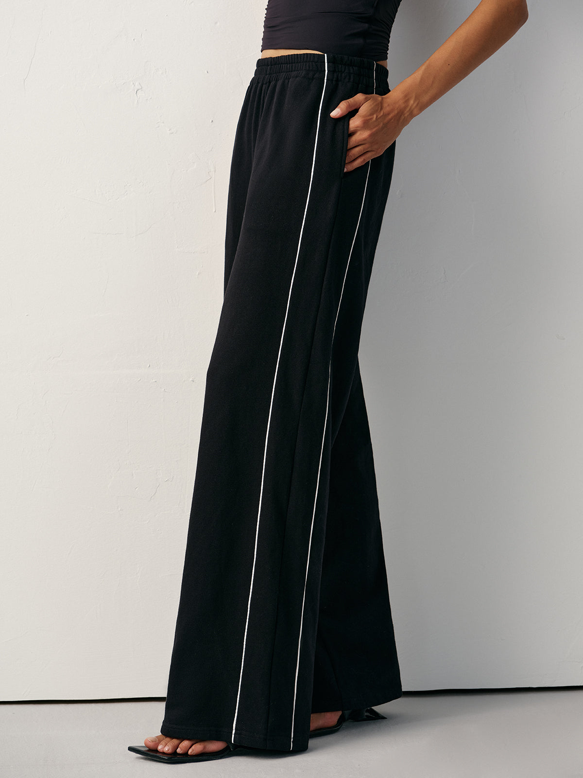 Cotton Blend Mid-Waist Side Stripe Sweatpants-Chicvia