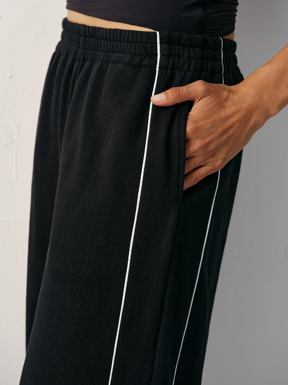 Cotton Blend Mid-Waist Side Stripe Sweatpants-Chicvia