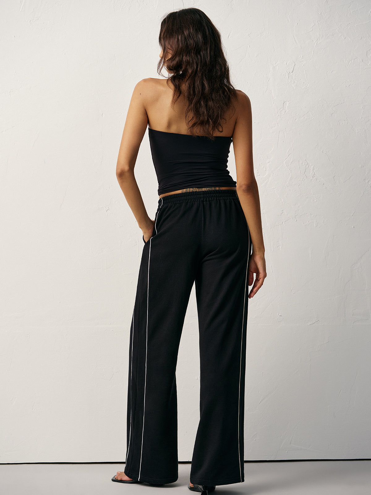 Cotton Blend Mid-Waist Side Stripe Sweatpants-Chicvia