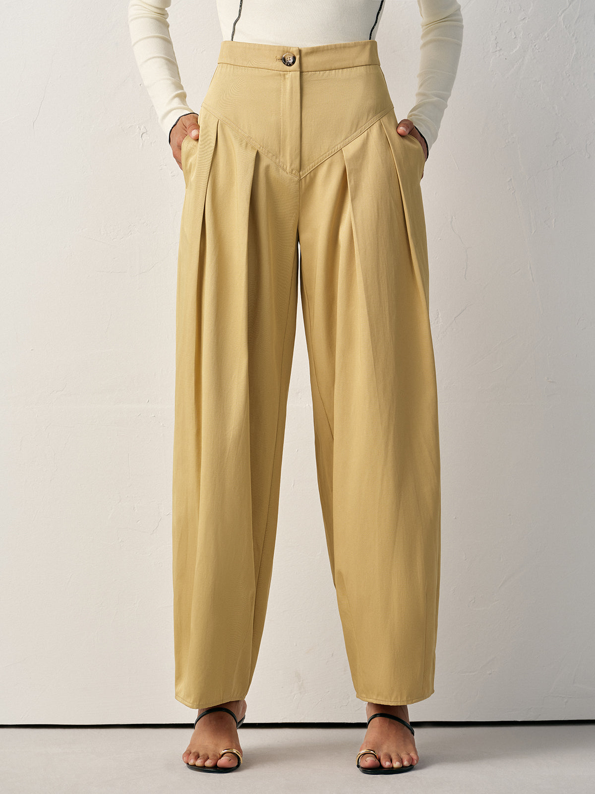 High-Waisted Pleated Wide-Leg Pants-Chicvia