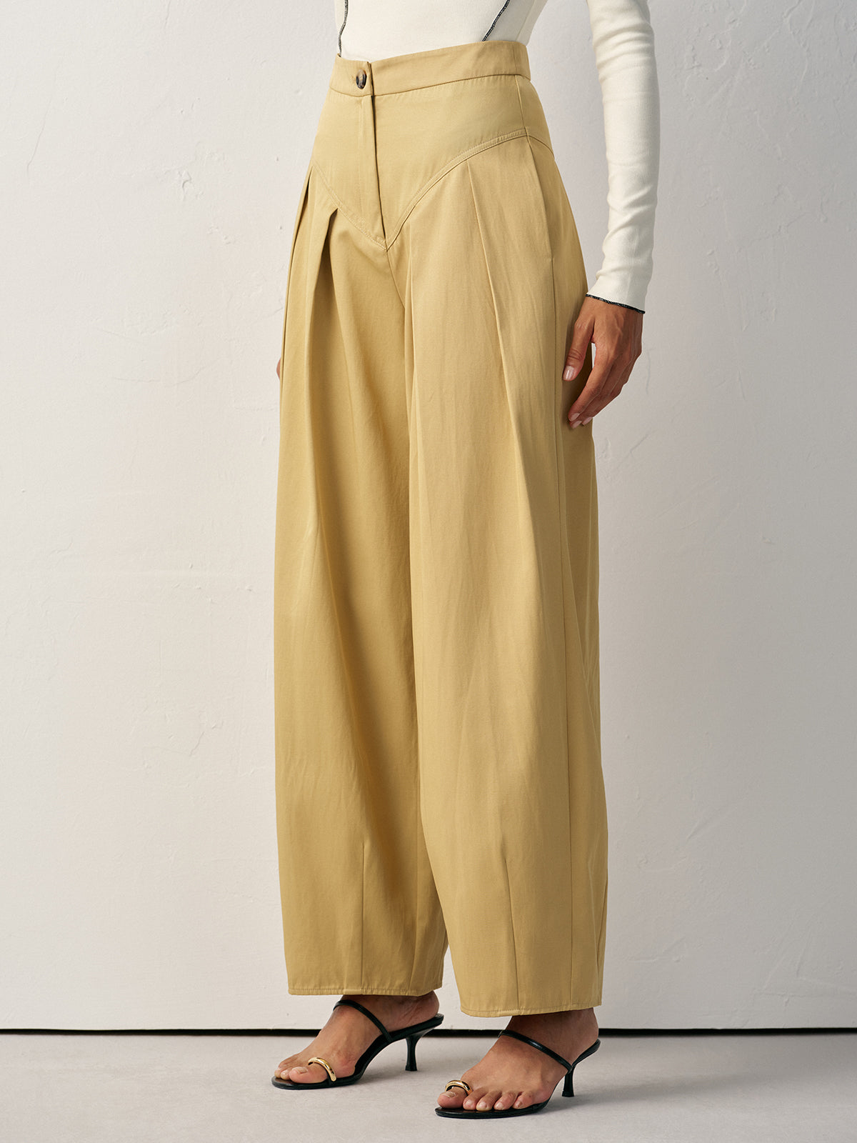 High-Waisted Pleated Wide-Leg Pants-Chicvia