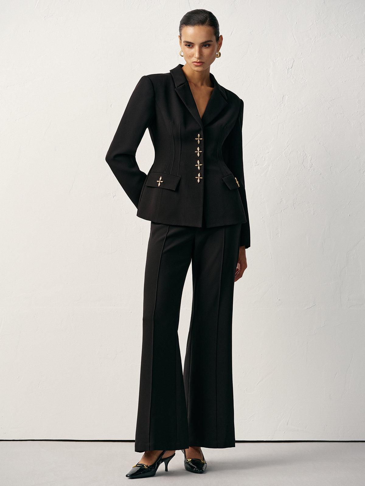 Mid-Waist Flared Pants-Chicvia