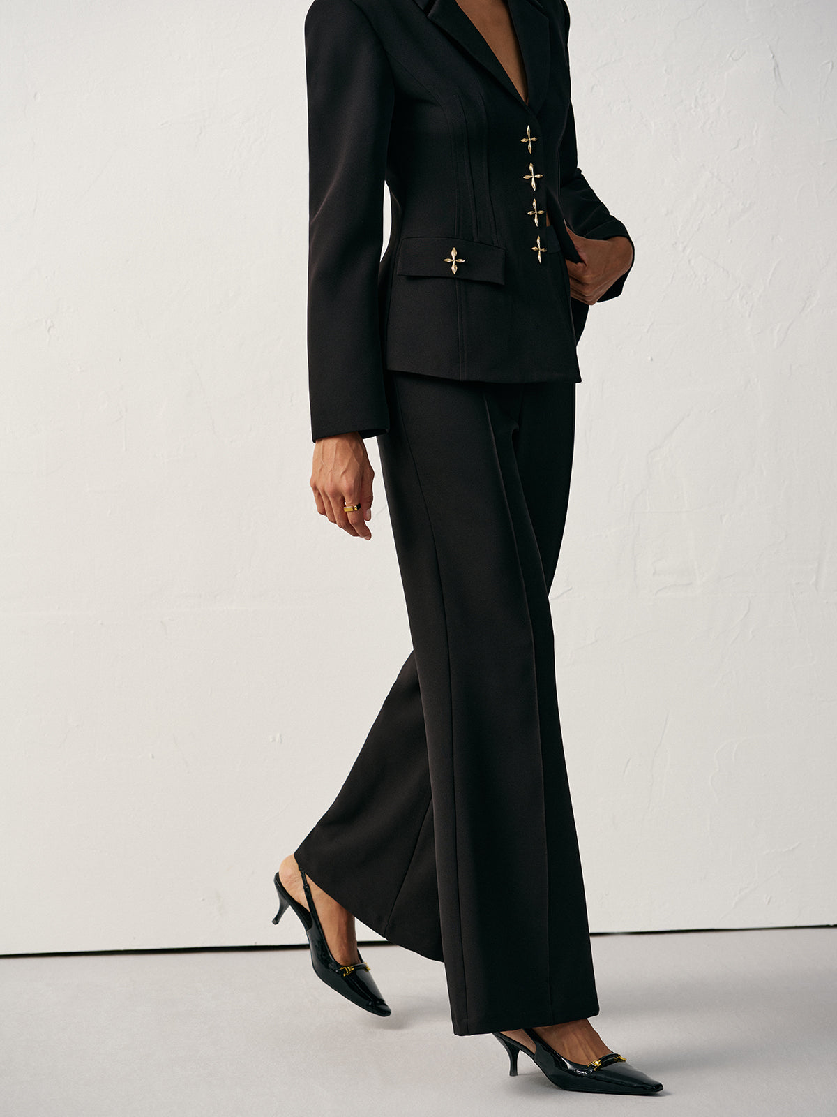 Mid-Waist Flared Pants-Chicvia