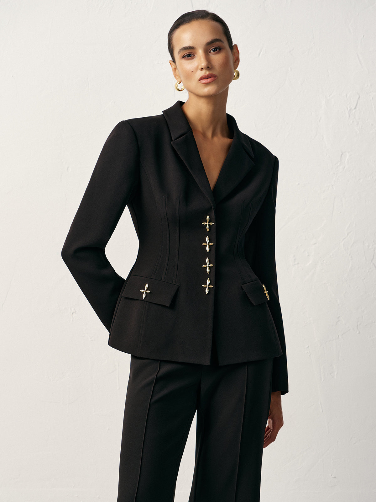 Cross-Shaped Button Blazer-Chicvia
