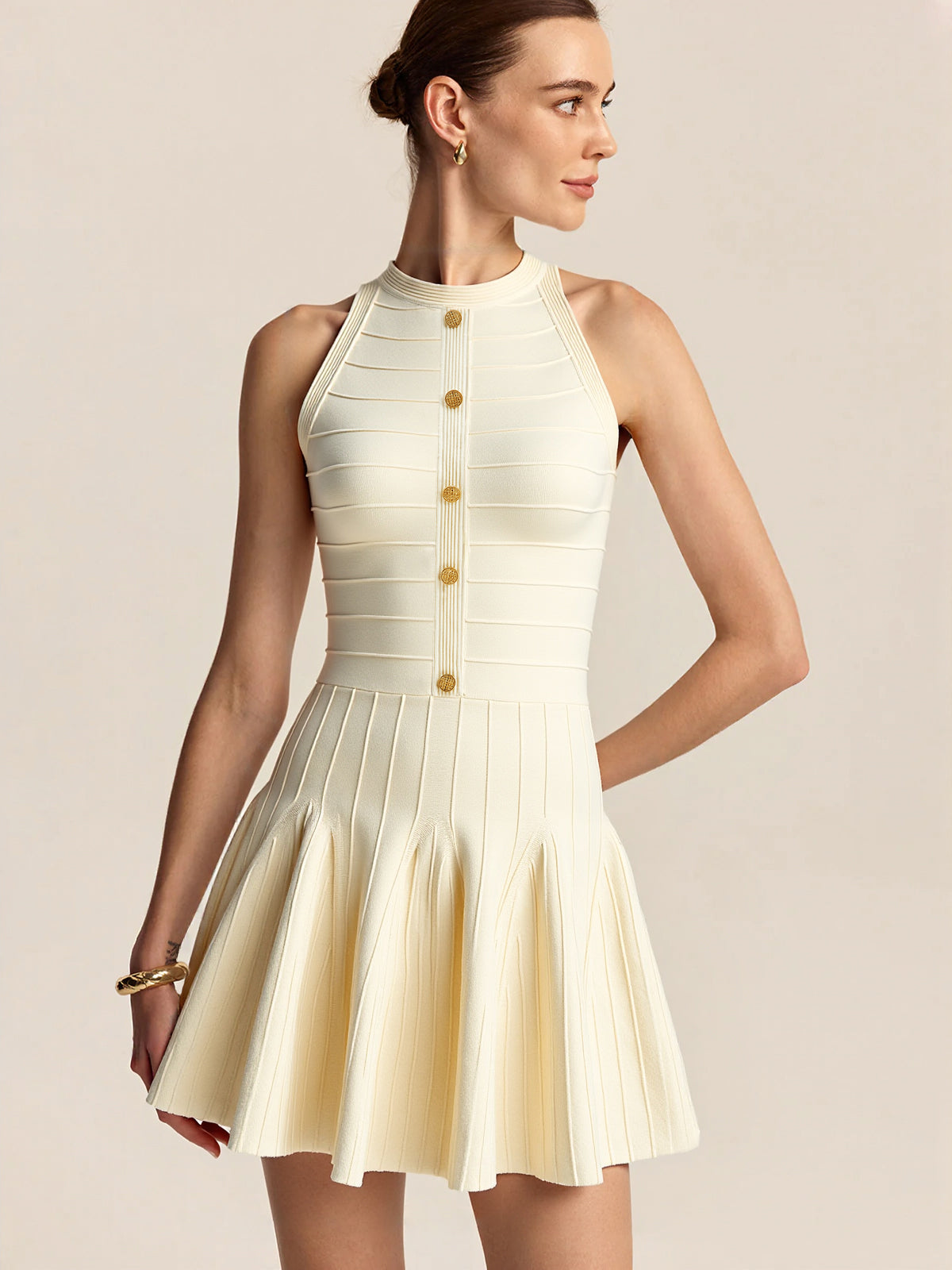 Halter Neck Backless Sweater Dress-Chicvia