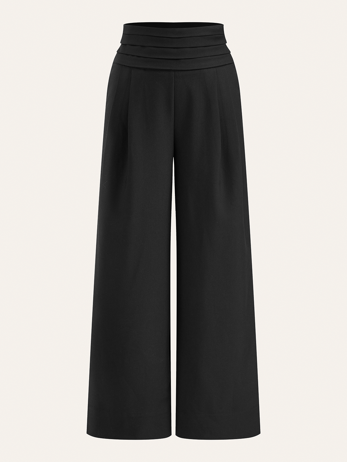 High-Waist Pleated-Waistband Wide-Leg Pants-Chicvia