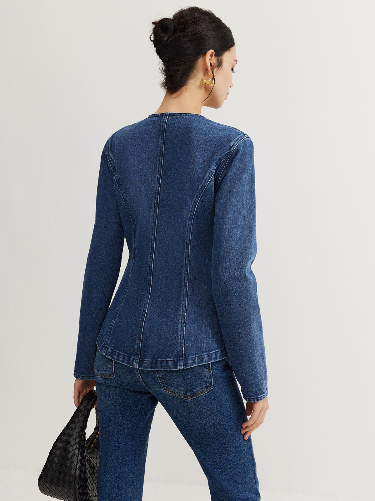 Button Down Denim Slim Jacket-Chicvia