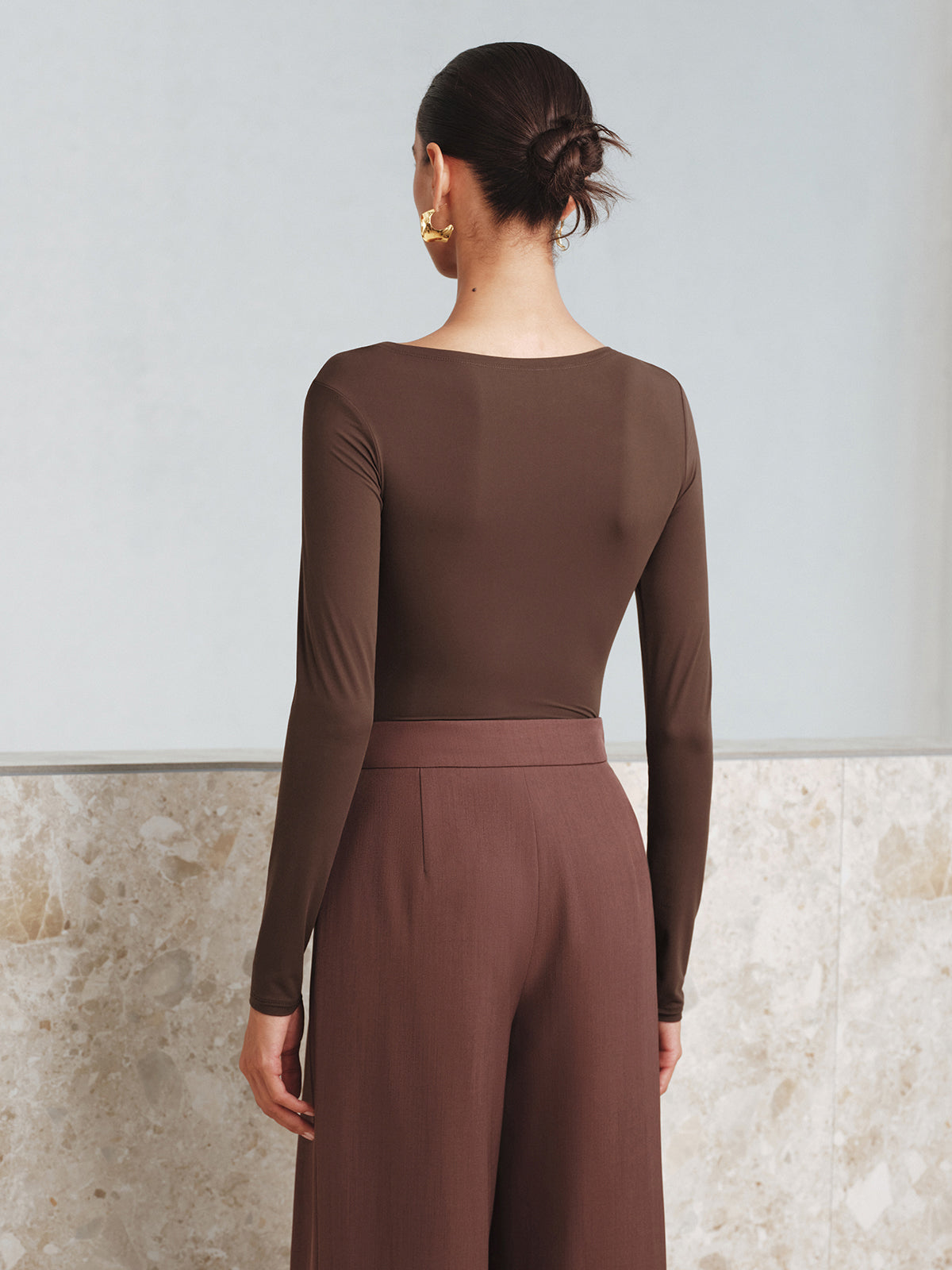 Metal Detail Asymmetric Neckline Bodysuit-Chicvia