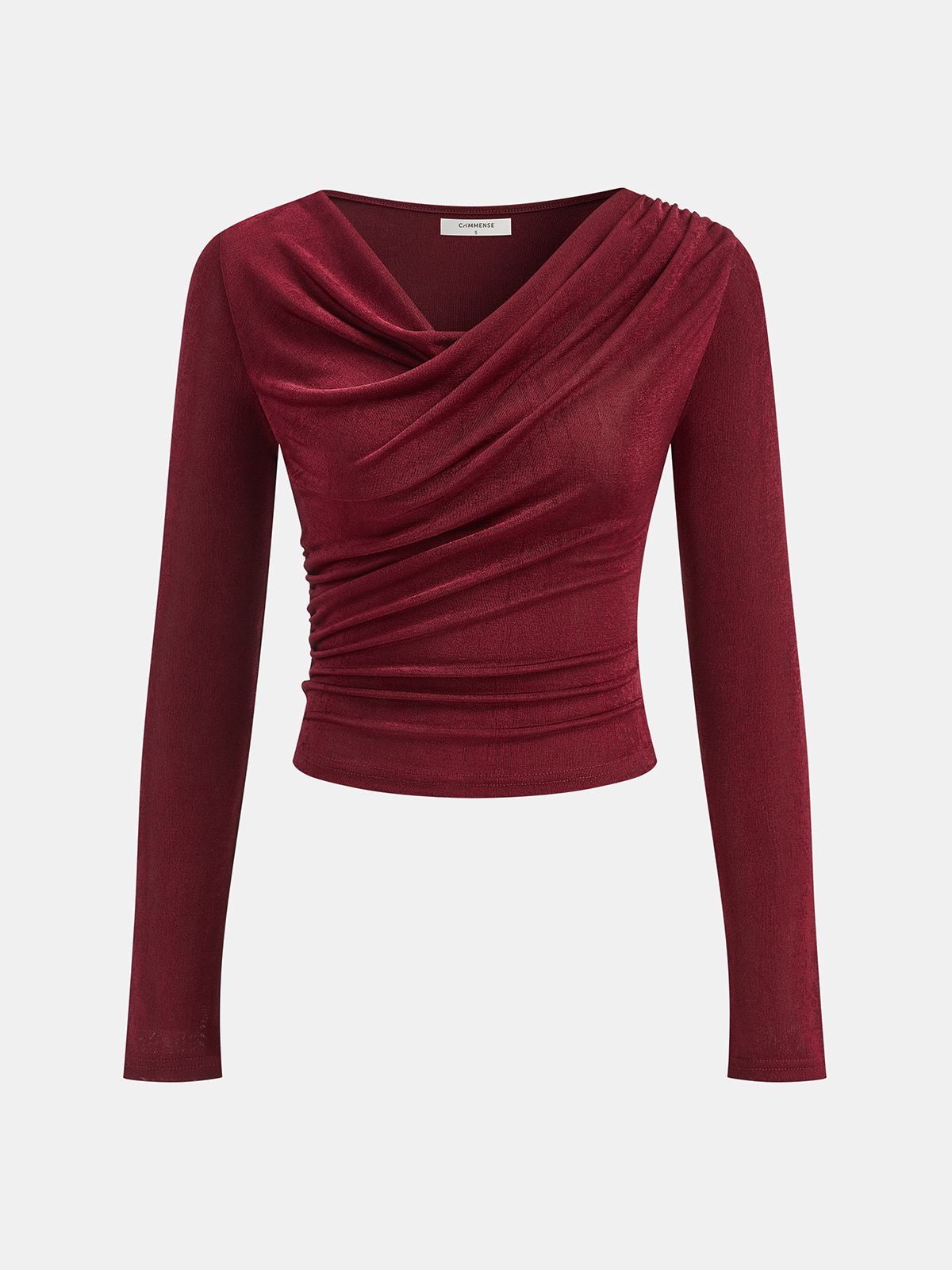 Draped Cowl Neck Long Sleeve T-Shirt-Chicvia