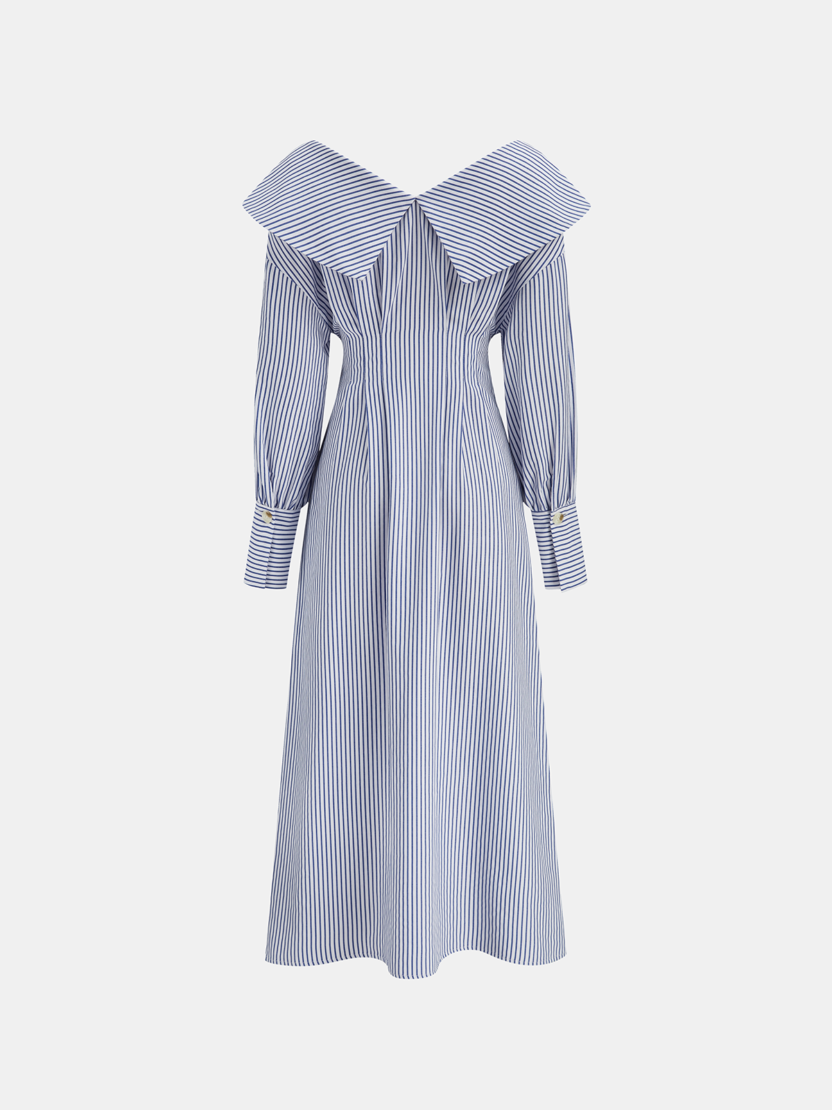 Off-Shoulder Striped Button Front Collared Dress-Chicvia