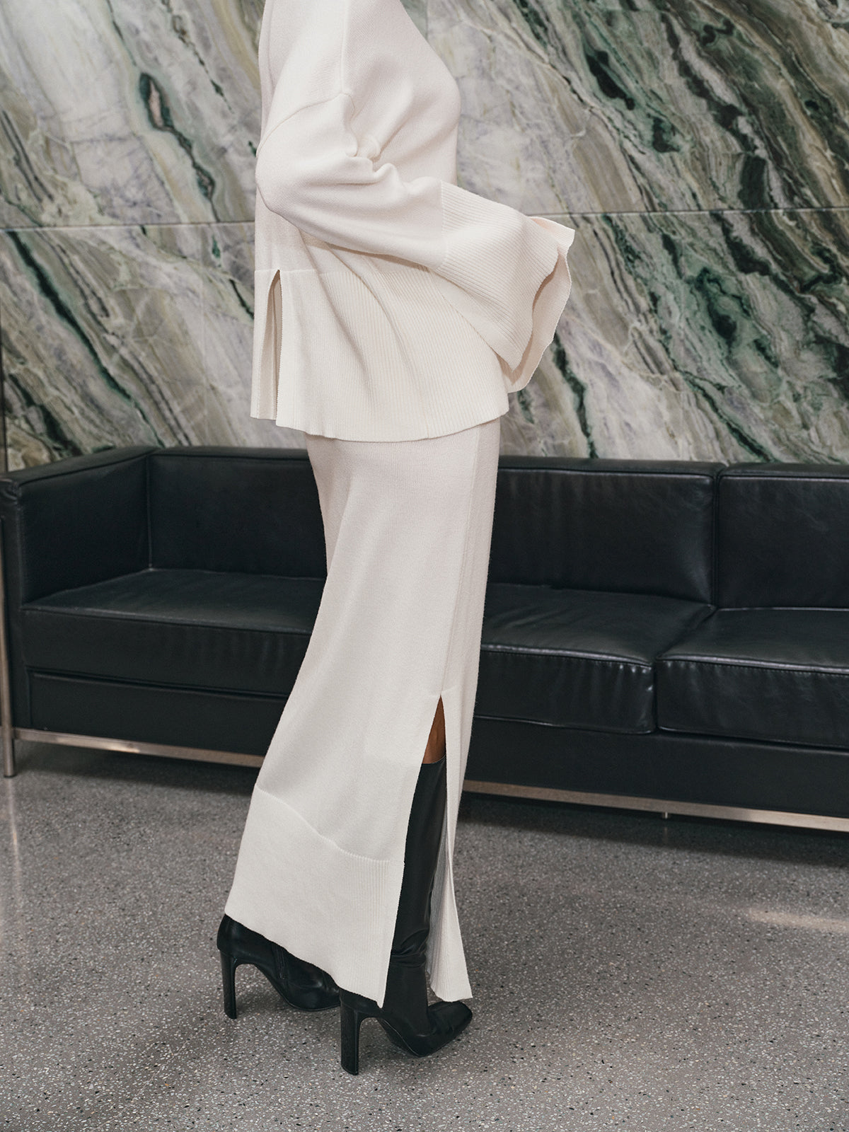 Oversized Turtleneck Knit Top and Maxi Skirt Set-Chicvia