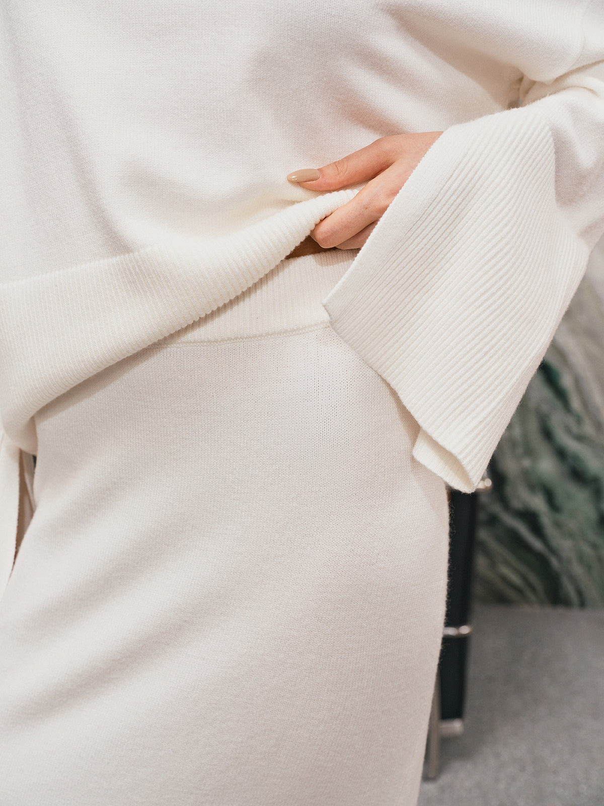 Oversized Turtleneck Knit Top and Maxi Skirt Set-Chicvia