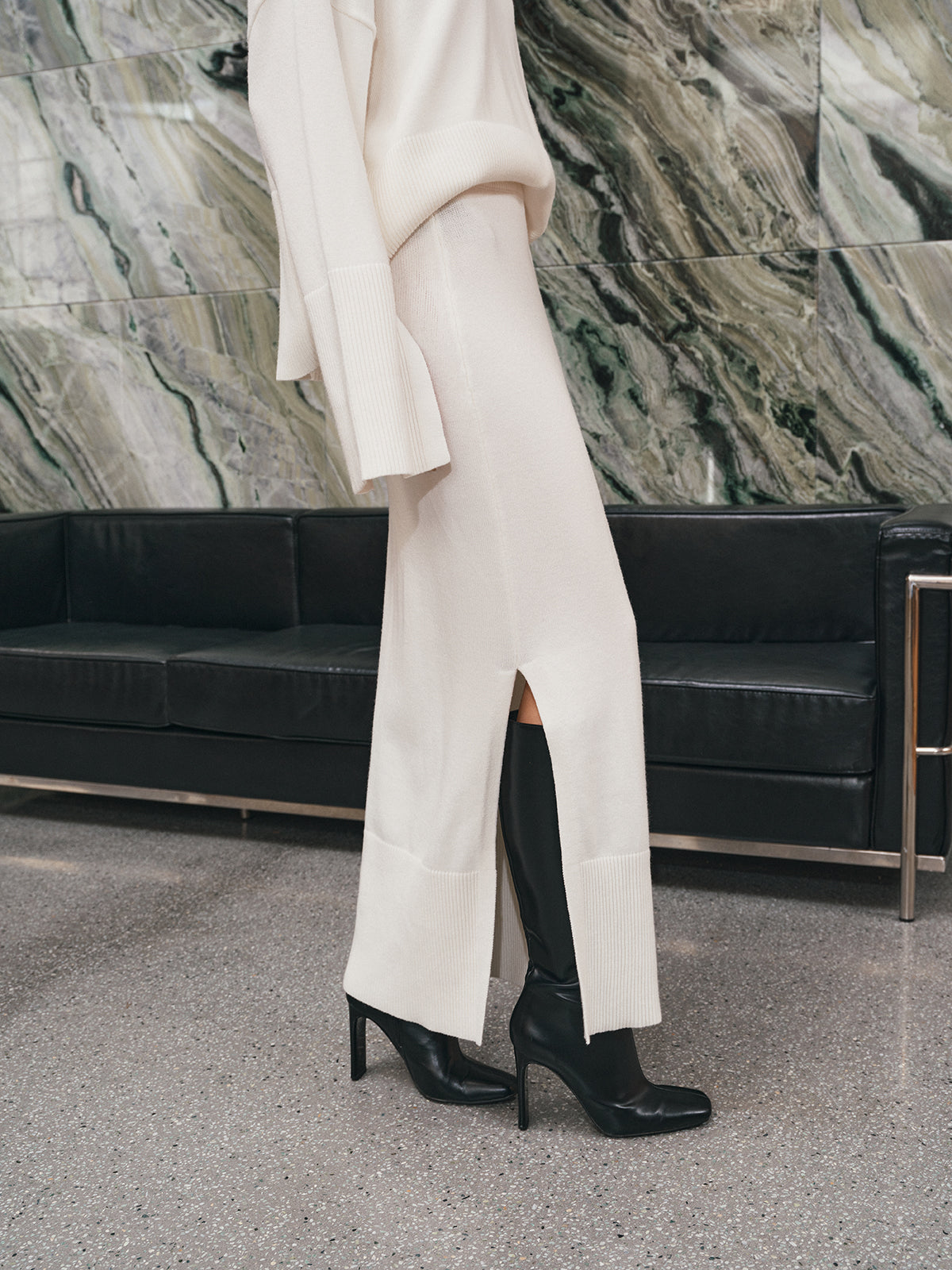 Oversized Turtleneck Knit Top and Maxi Skirt Set-Chicvia