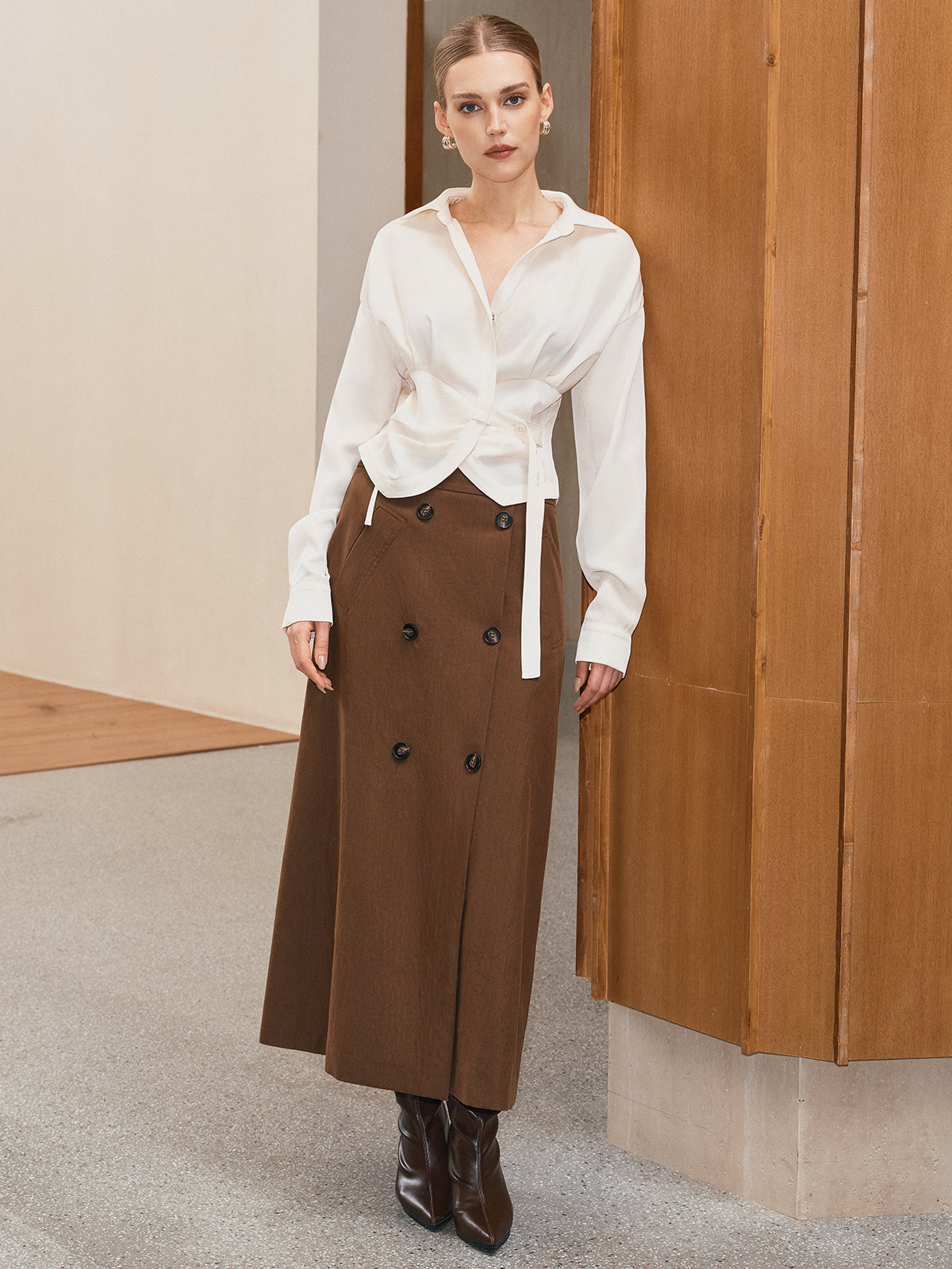 Double Breasted Maxi Skirt-Chicvia