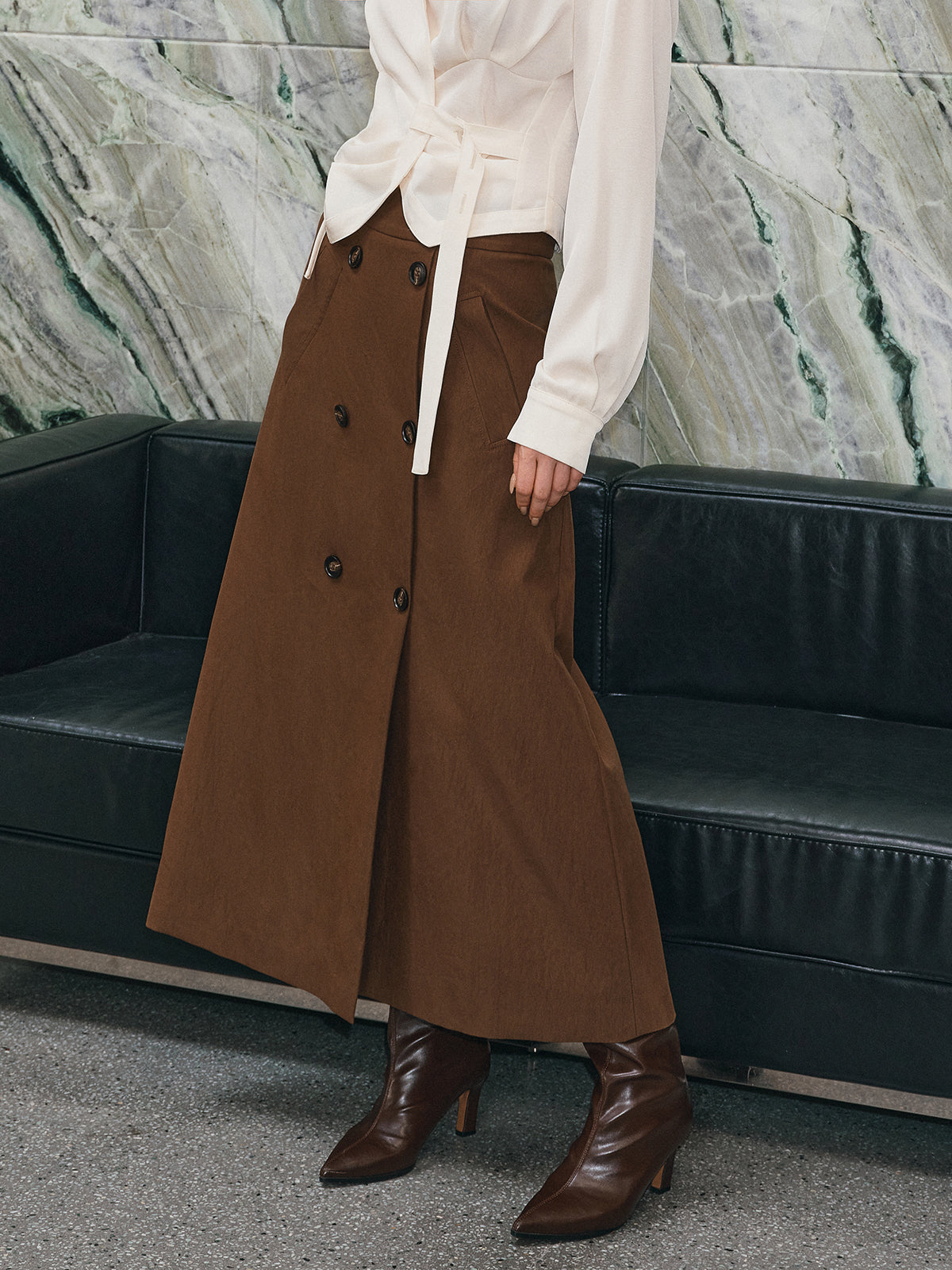 Double Breasted Maxi Skirt-Chicvia