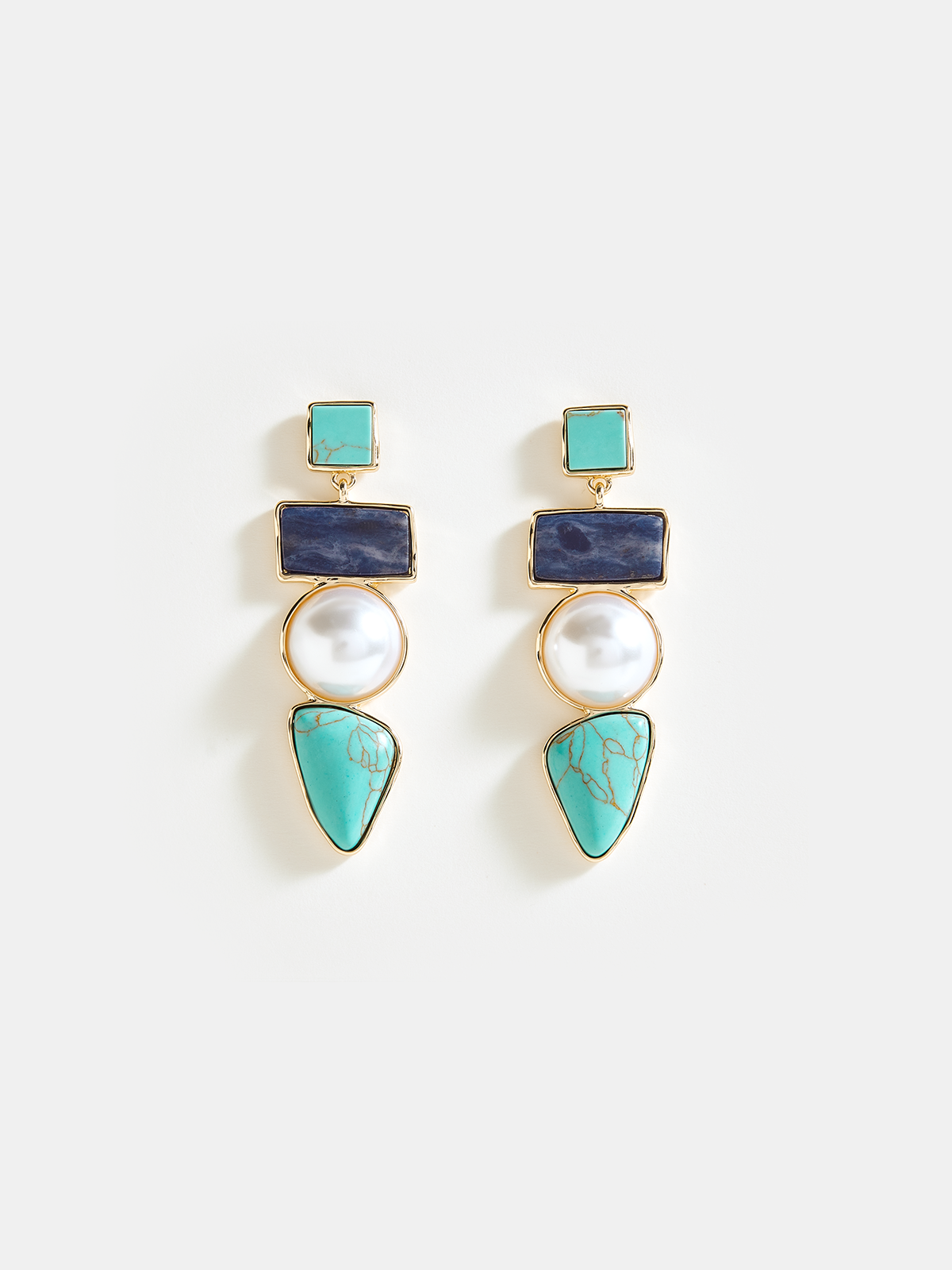Layered Geometric Pearl Earrings-Chicvia