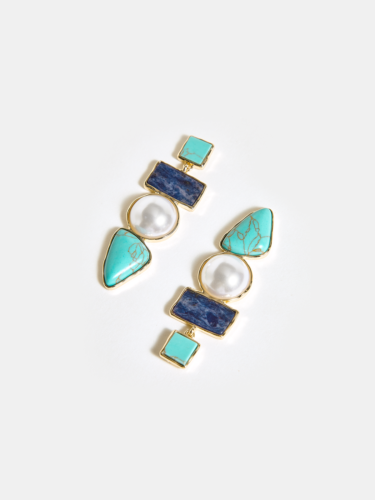 Layered Geometric Pearl Earrings-Chicvia