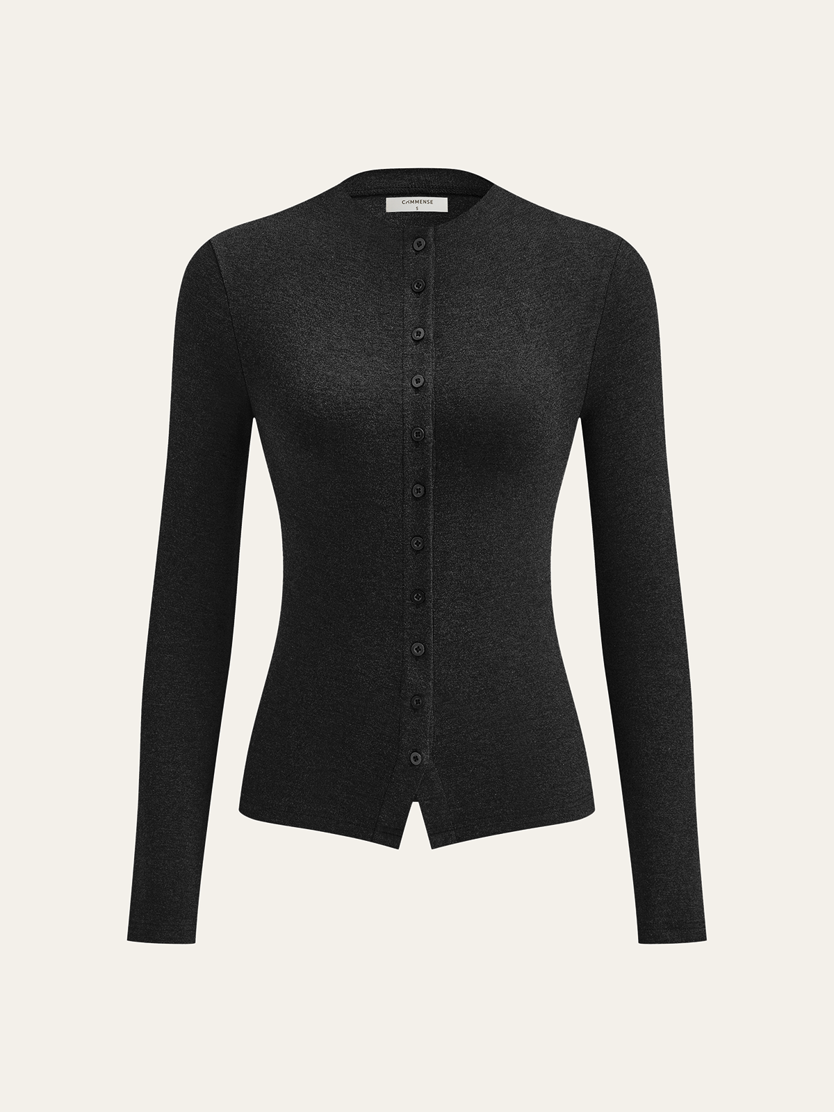 Mock Neck Button Long Sleeve T-Shirt-Chicvia