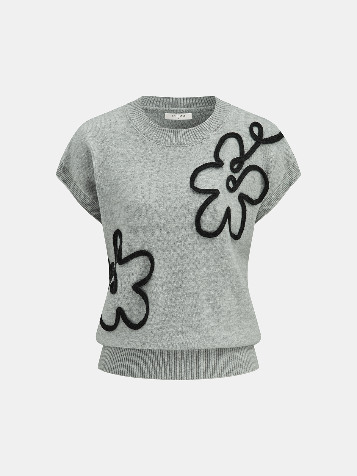 Floral Applique Cap Sleeve Sweater Vest-Chicvia