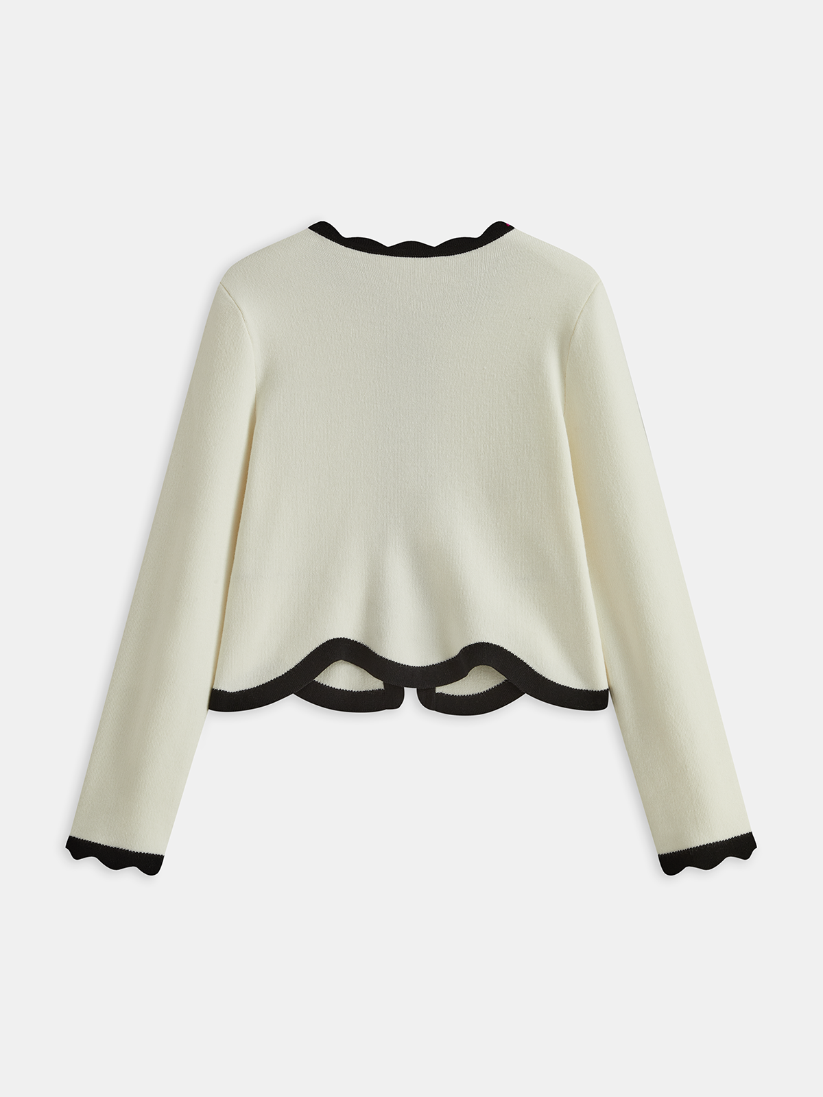 Contrast Scallop Trim Knit Cardigan-Chicvia