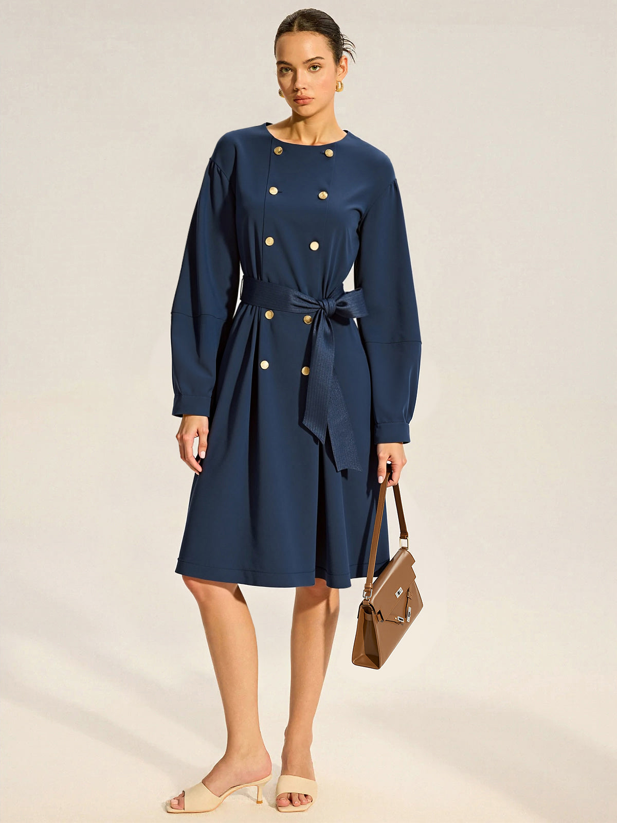 Double Breasted Belted Trench Coat-Chicvia
