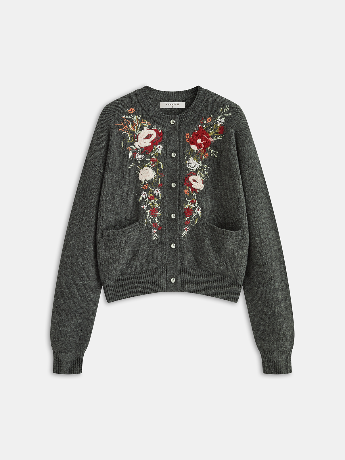 Floral Embroidery Wool Blend Cardigan-Chicvia