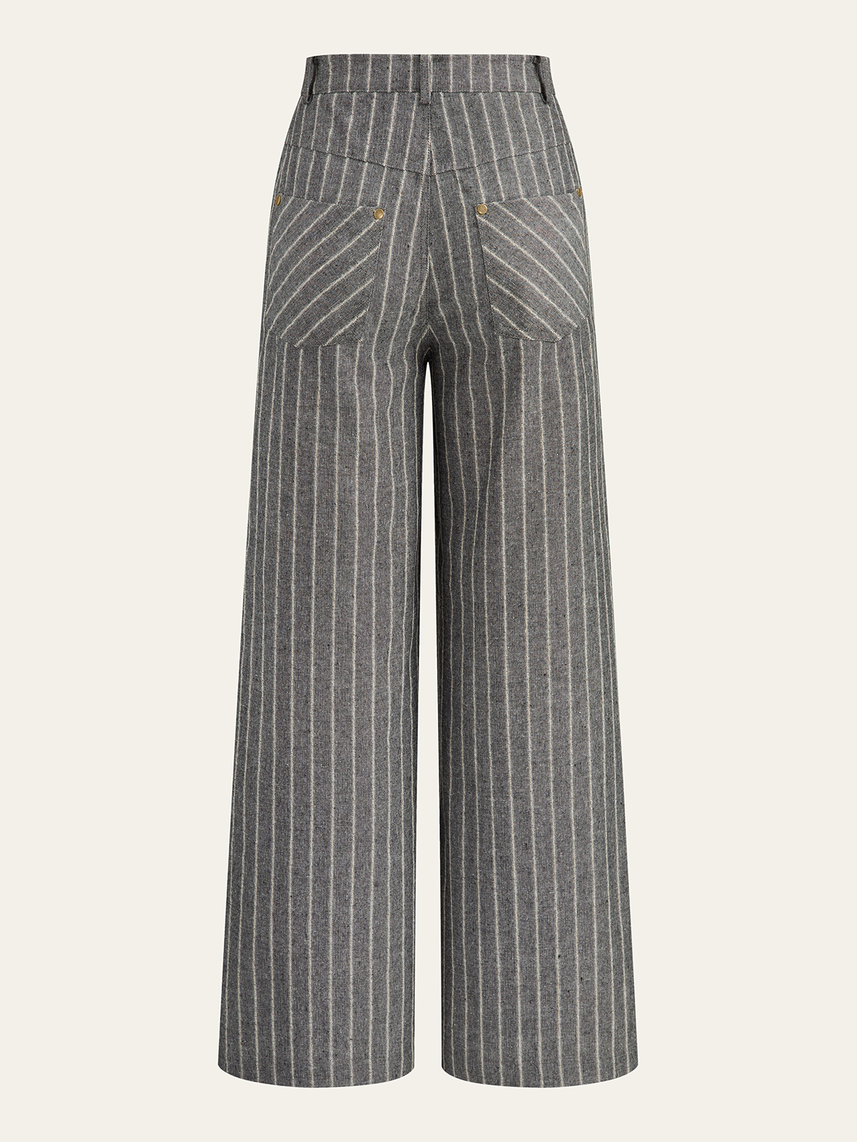 Pinstripe Linen & Cotton High-Waist Pants-Chicvia