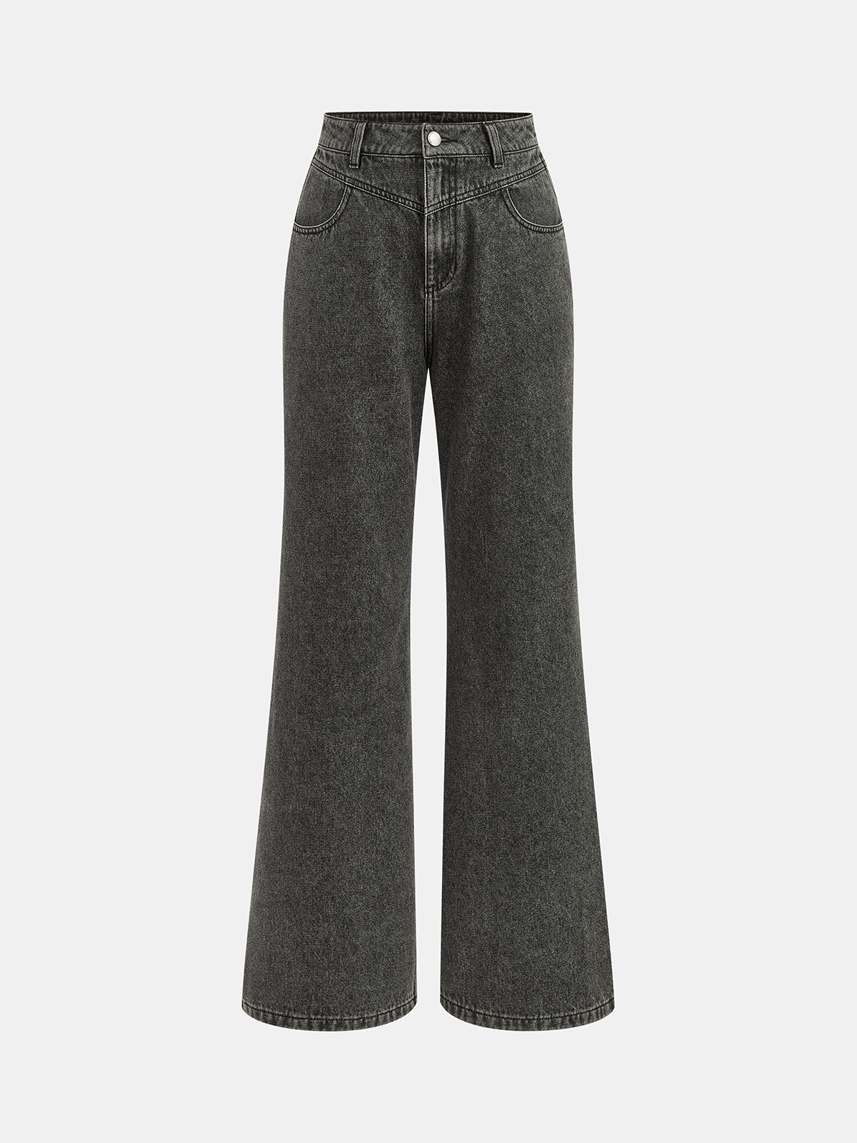 High-Waisted Washed Denim Pants-Chicvia