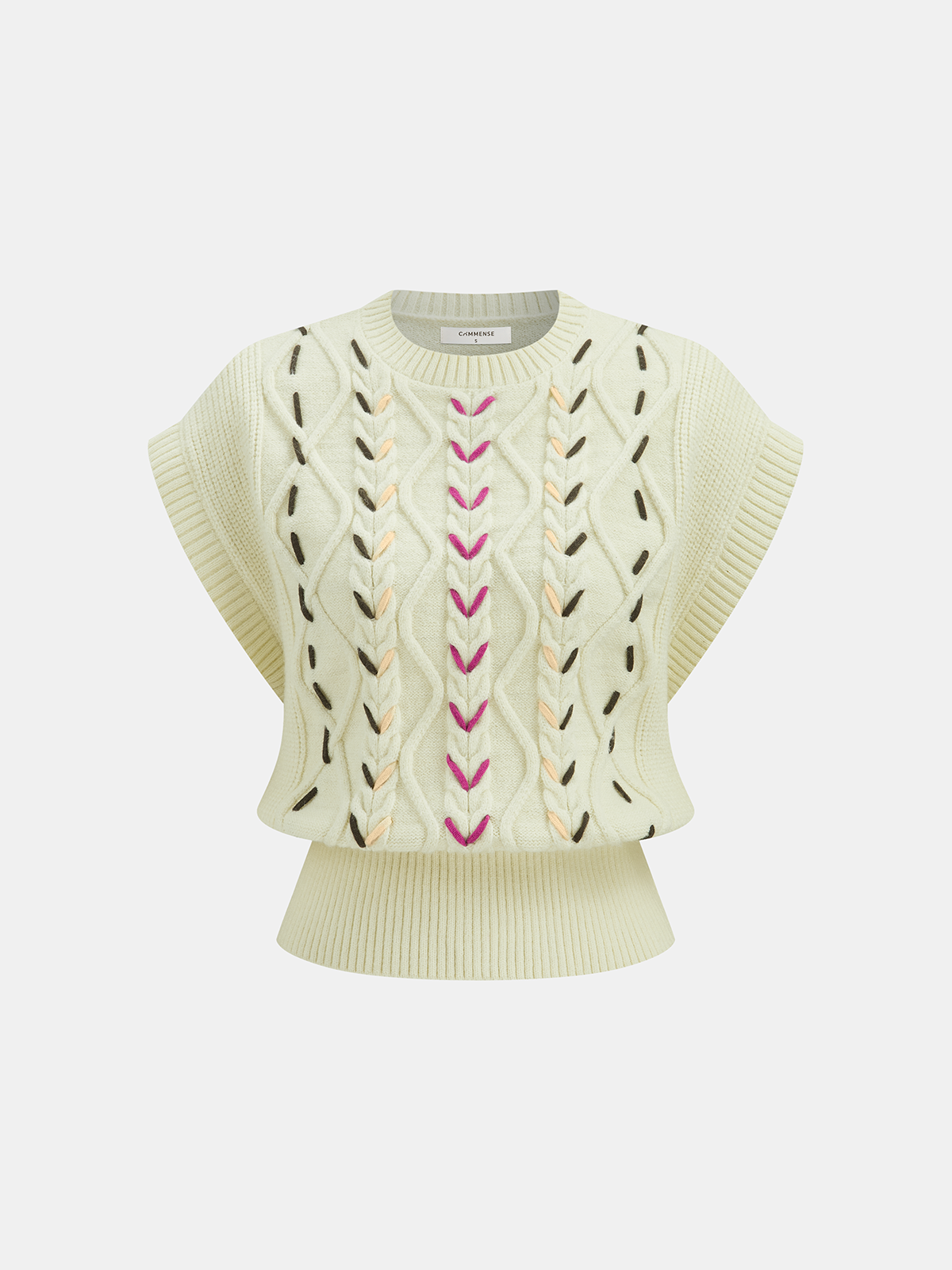 Cable Knit Contrast Stitched Sweater Vest-Chicvia