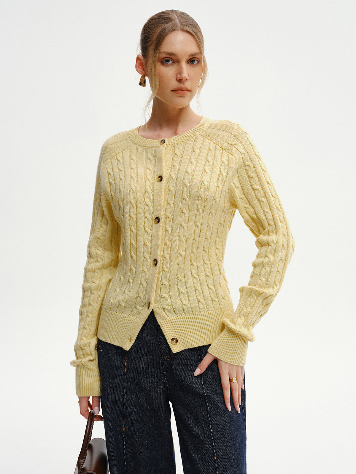 Cable-Knit Buttoned Cardigan-Chicvia