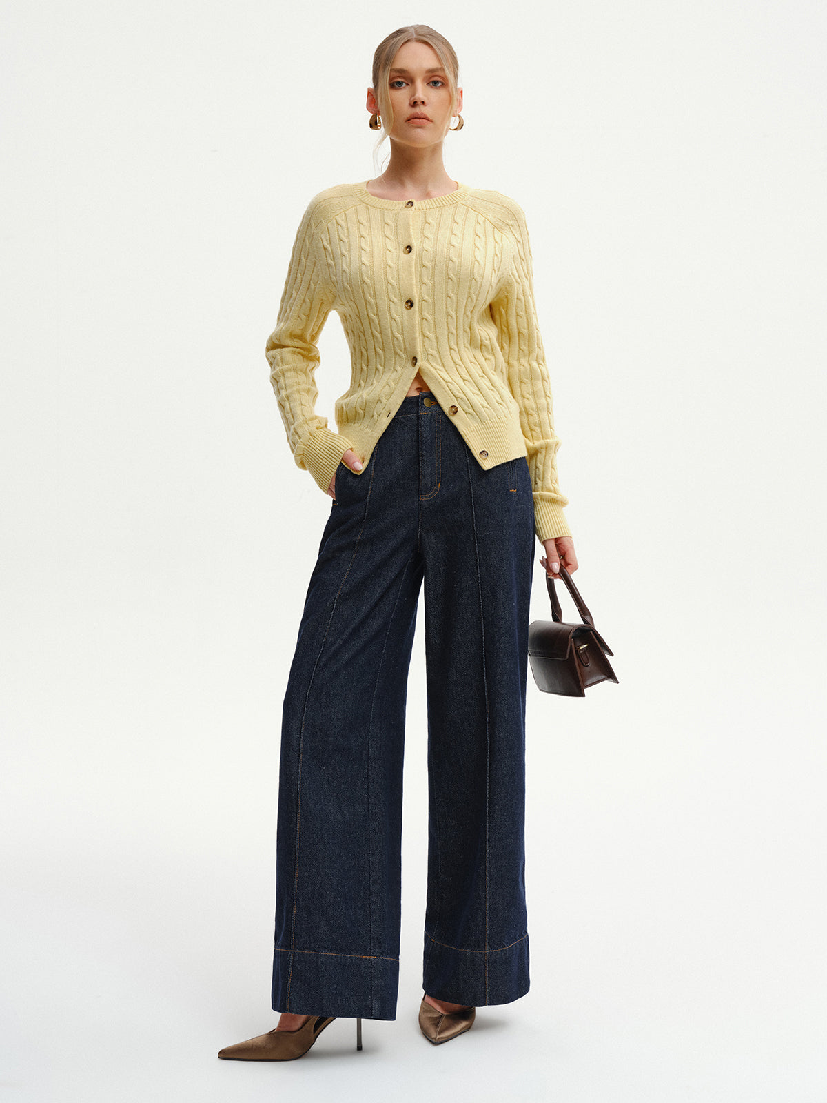 Cable-Knit Buttoned Cardigan-Chicvia