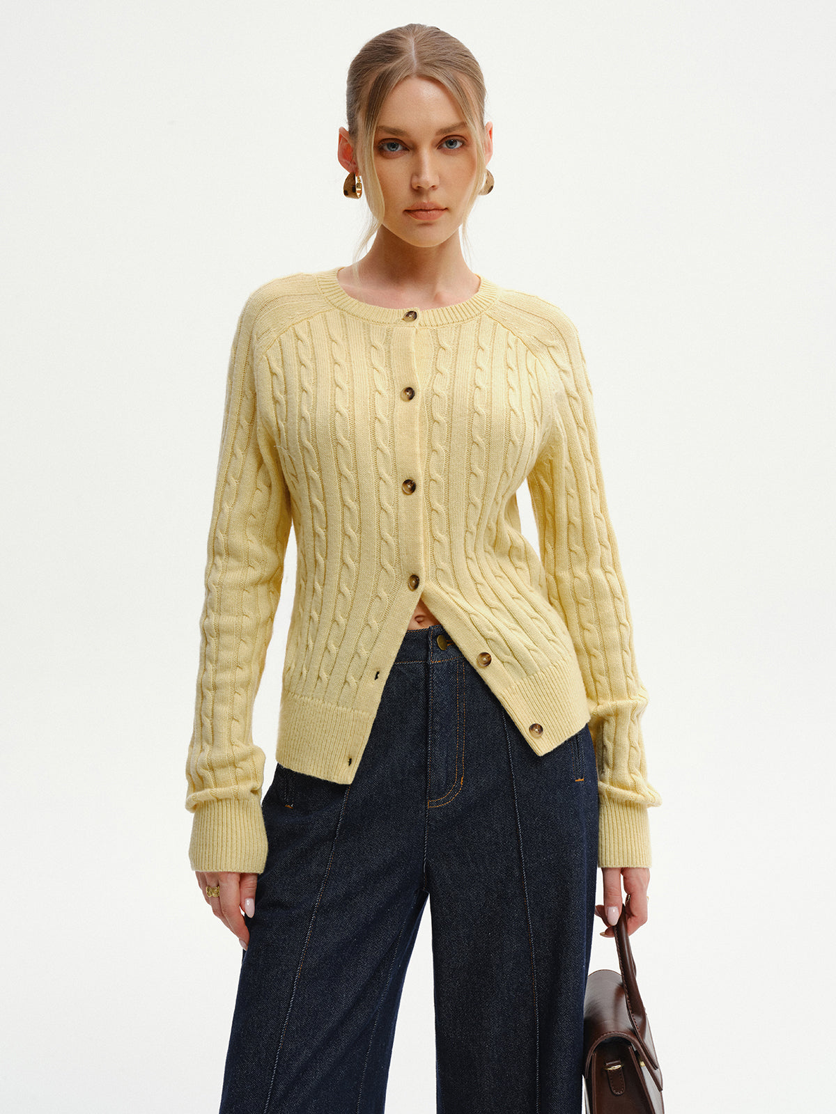 Cable-Knit Buttoned Cardigan-Chicvia