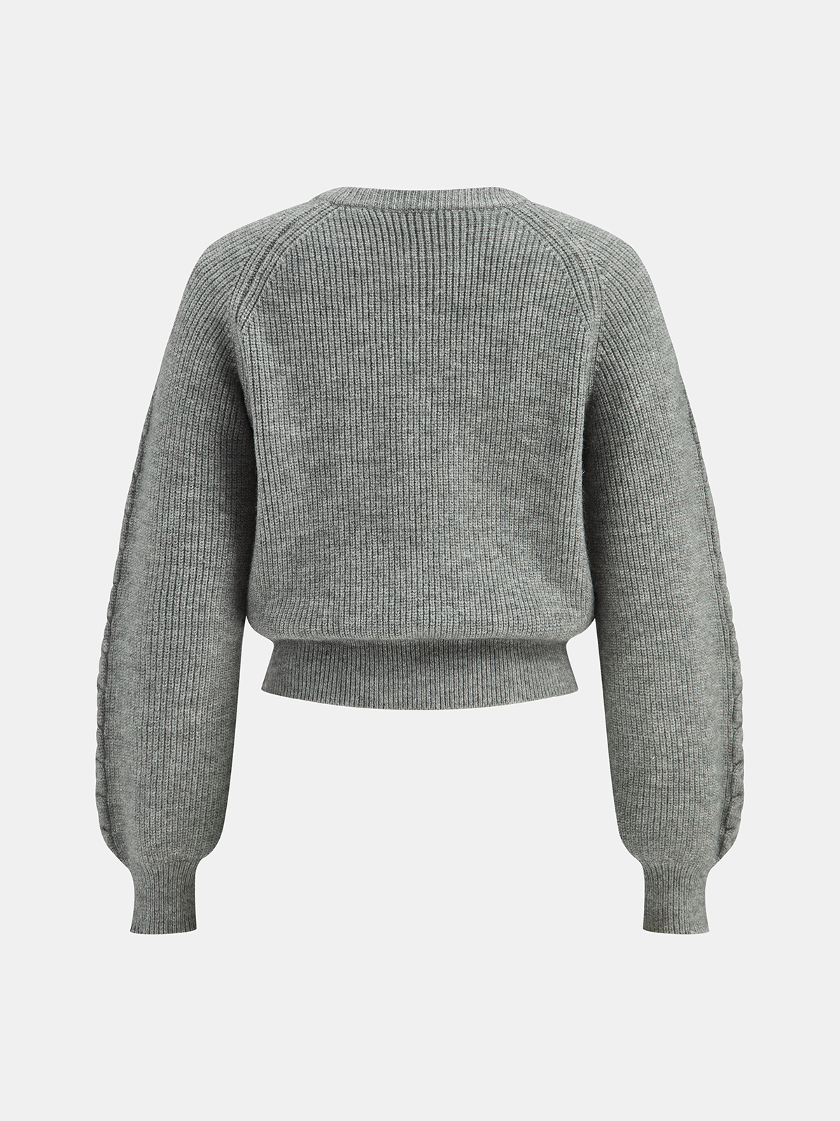 Cable Knit V-neck Puff Sleeve Sweater-Chicvia