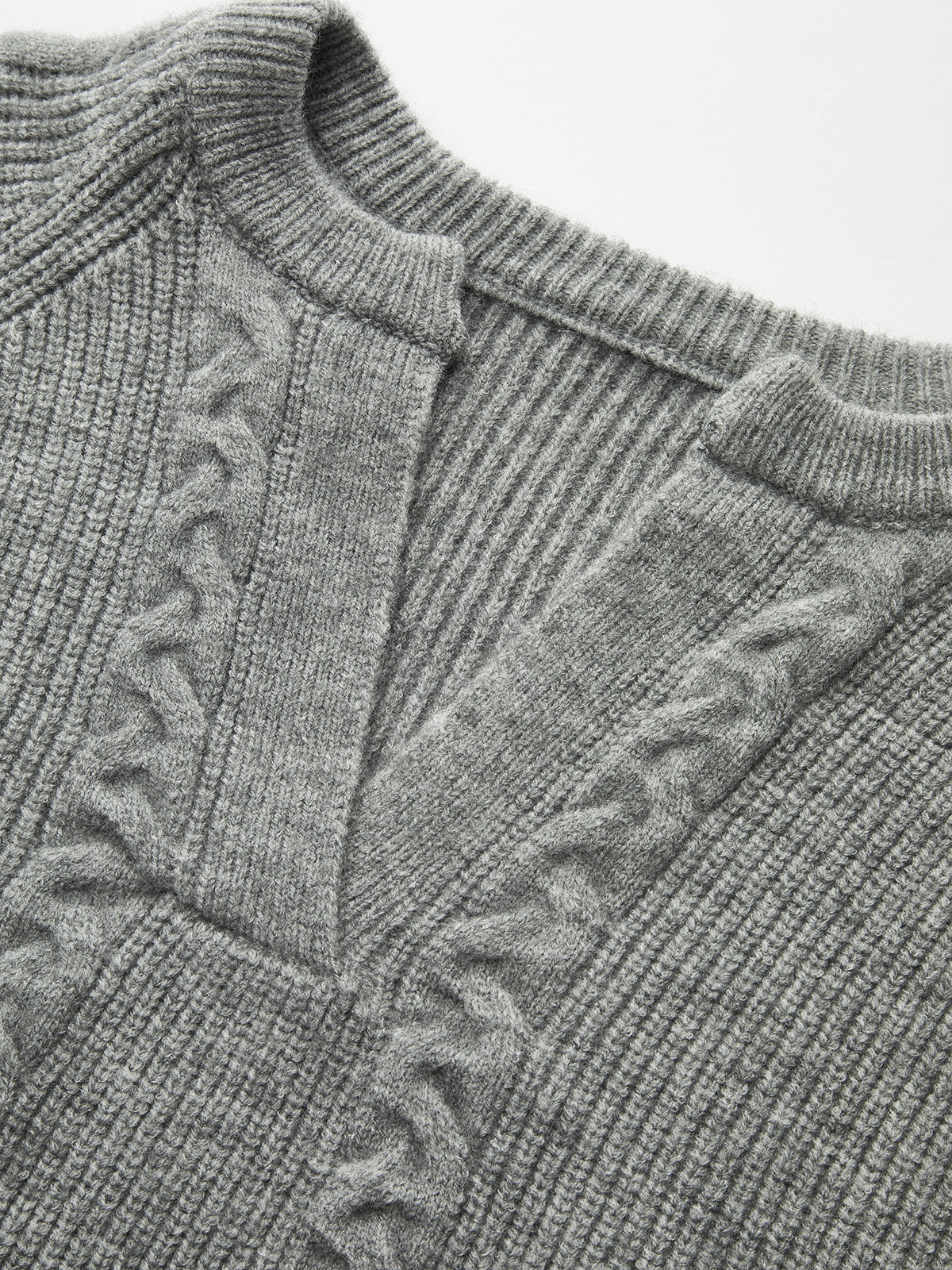 Cable Knit V-neck Puff Sleeve Sweater-Chicvia