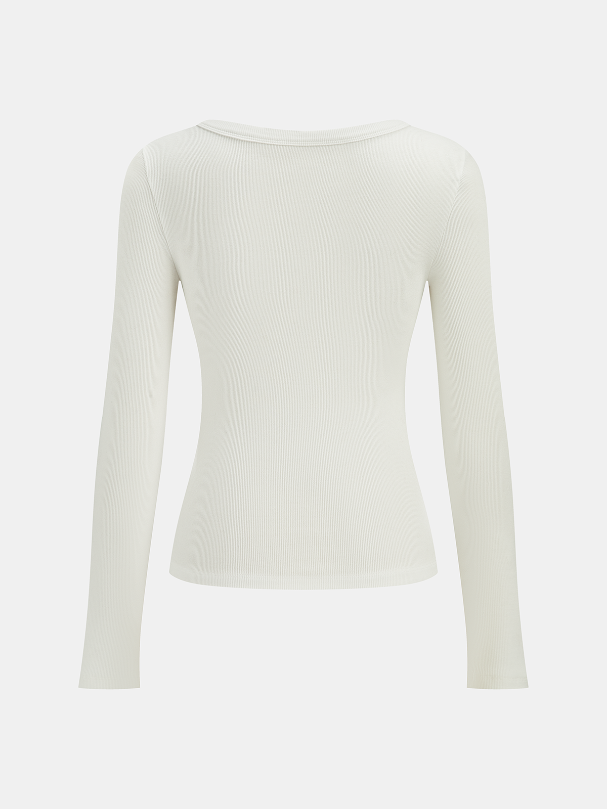 Cotton Blend Ribbed V-Neck Long Sleeve T-Shirt-Chicvia