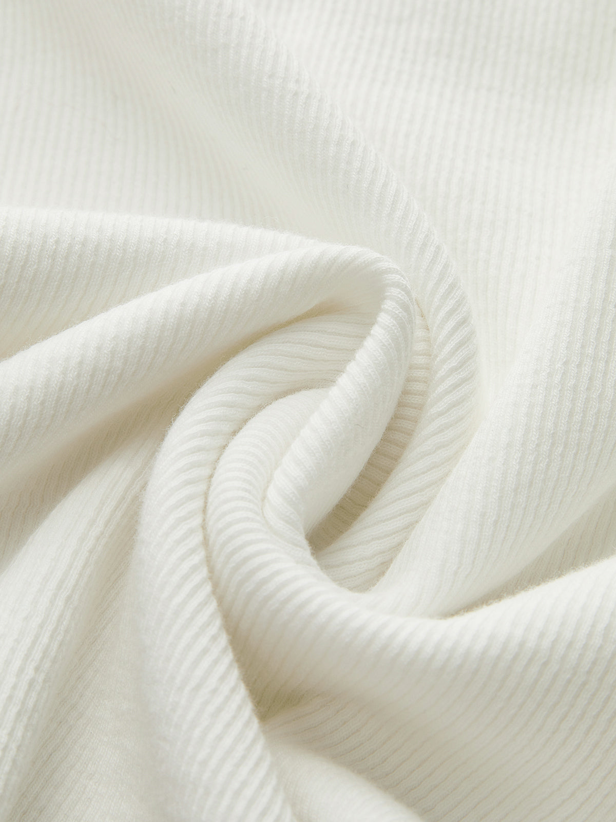 Cotton Blend Ribbed V-Neck Long Sleeve T-Shirt-Chicvia