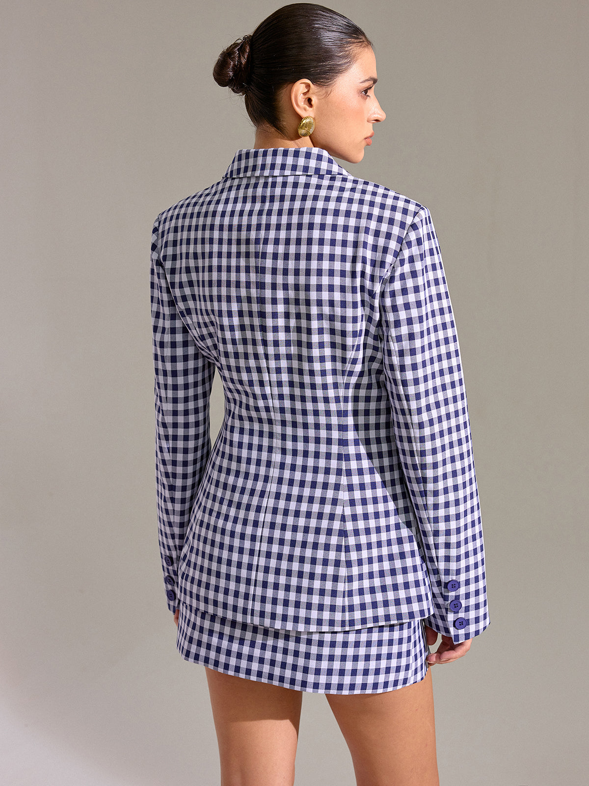 Pocket Vintage Gingham Blazer-Chicvia