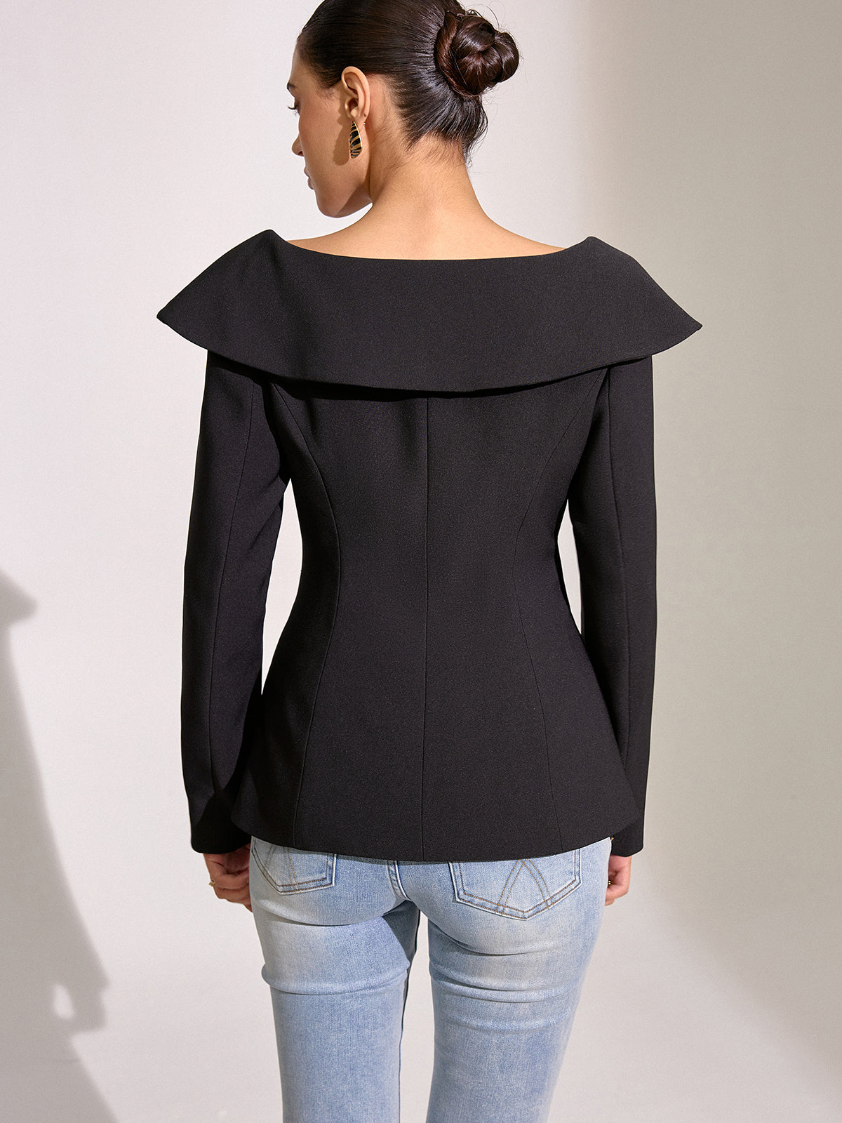 Large Lapel Off-Shoulder Blazer-Chicvia