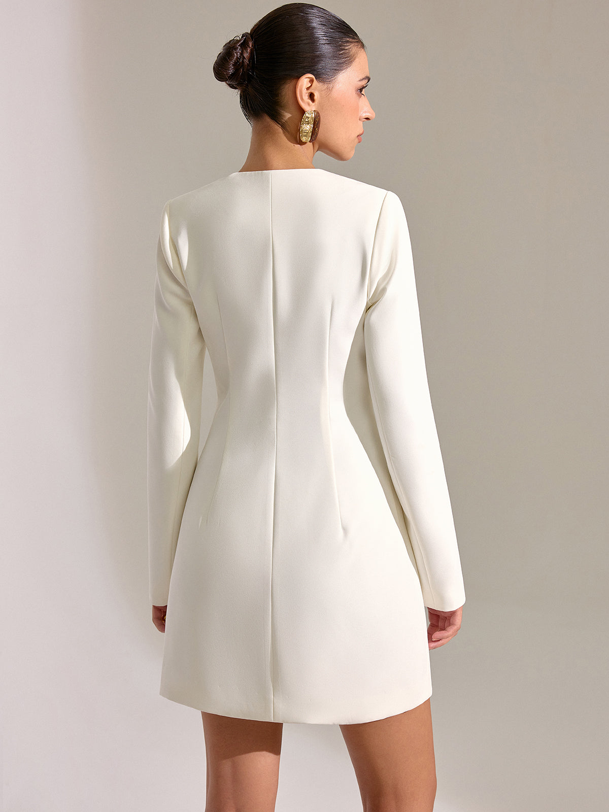 Metal Button-Front V-Neck Mini Dress-Chicvia