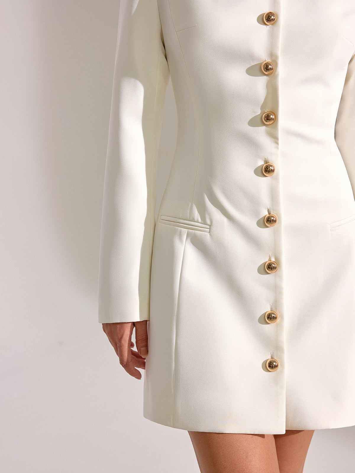 Metal Button-Front V-Neck Mini Dress-Chicvia