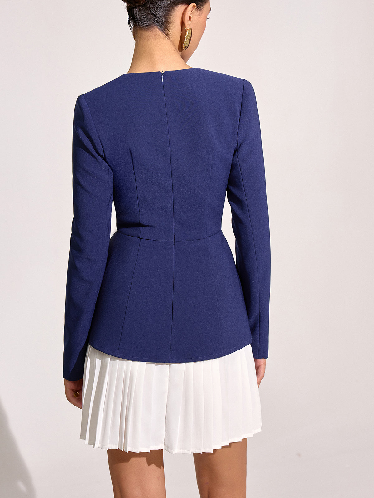 Contrast Pleated Hem Square Neck Mini Dress-Chicvia