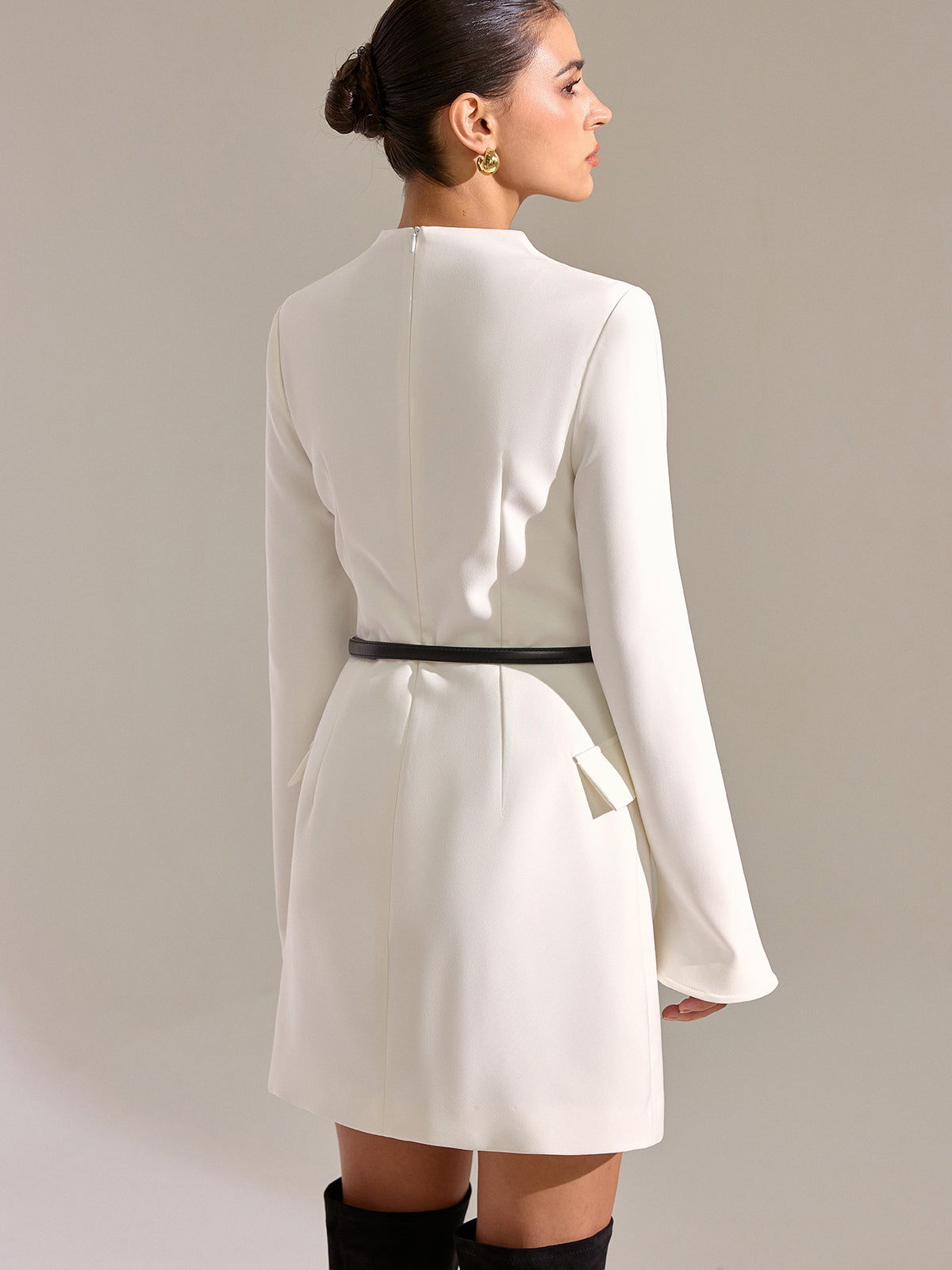 Horsebit Decor V-Neck Dress-Chicvia