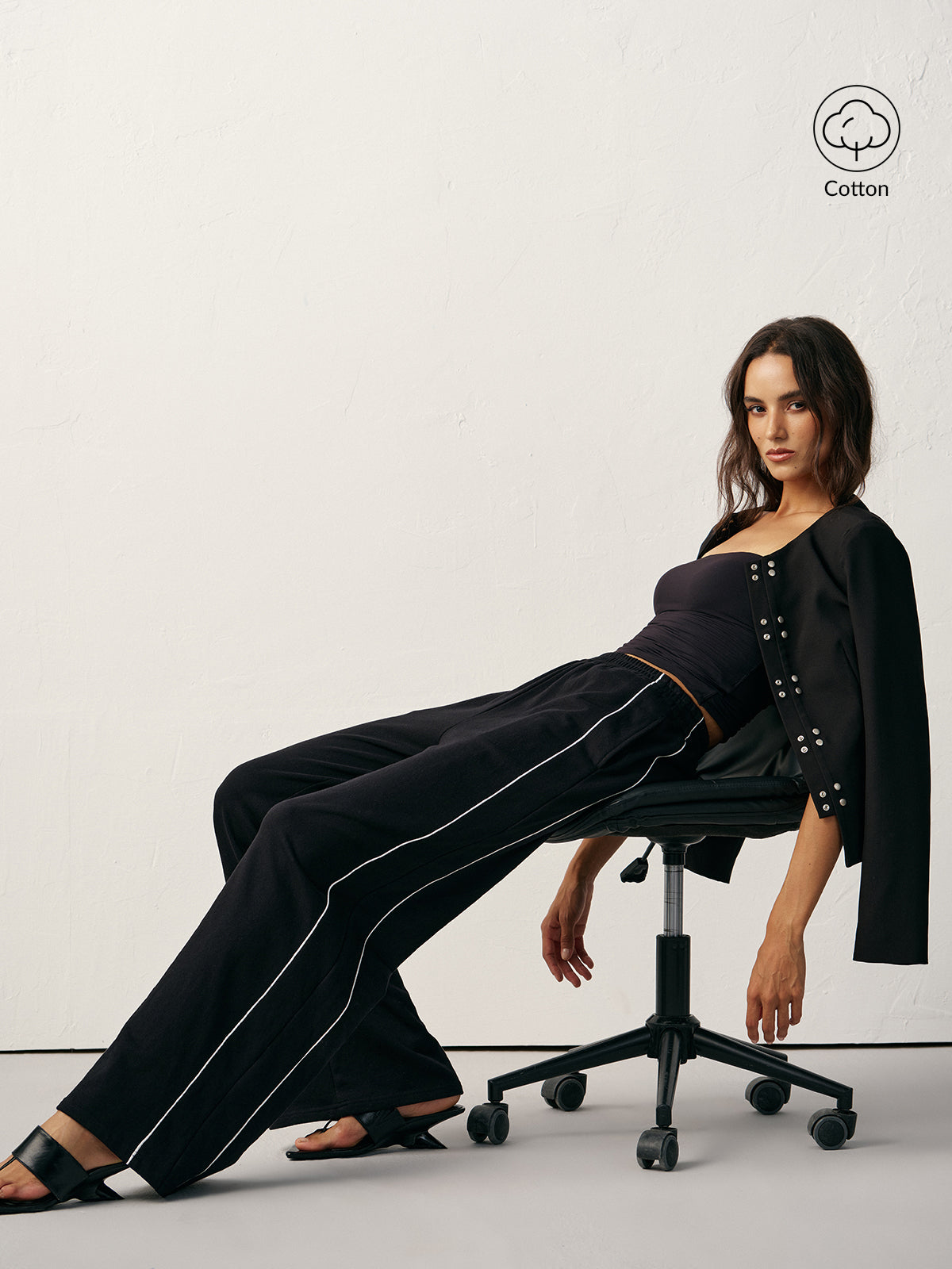 Cotton Blend Mid-Waist Side Stripe Sweatpants-Chicvia